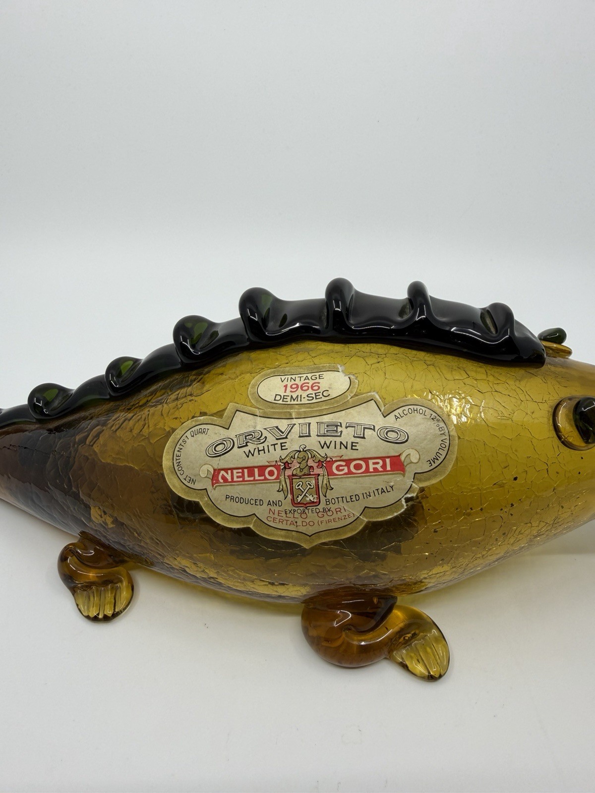 Vtg Orvieto Italy Hand Blown Crackle Glass Alligator Bottle W Org Cork