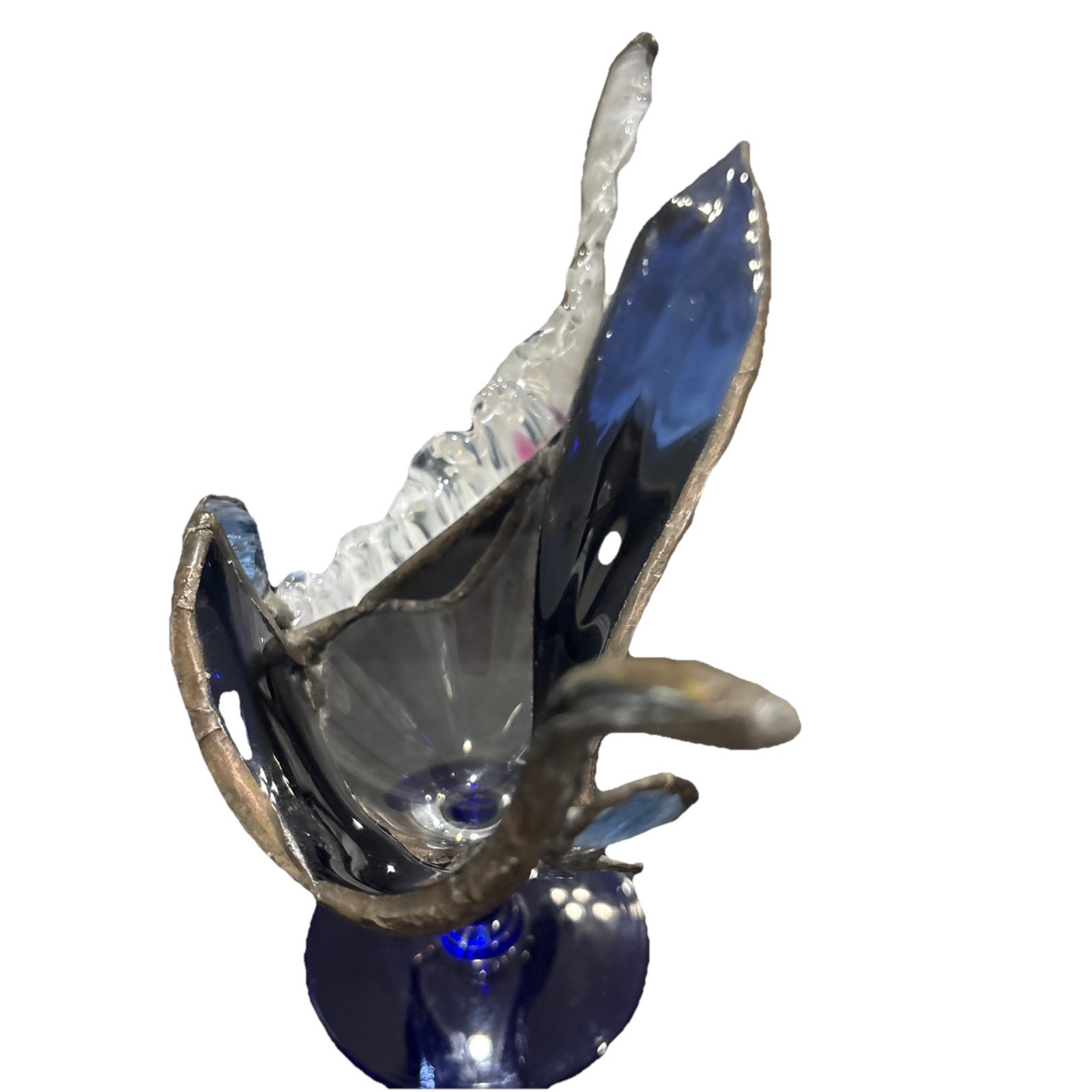Art Glass & Metal Sculpture Woman Dancing Cobalt/White/Clear Museum Shop Piece?