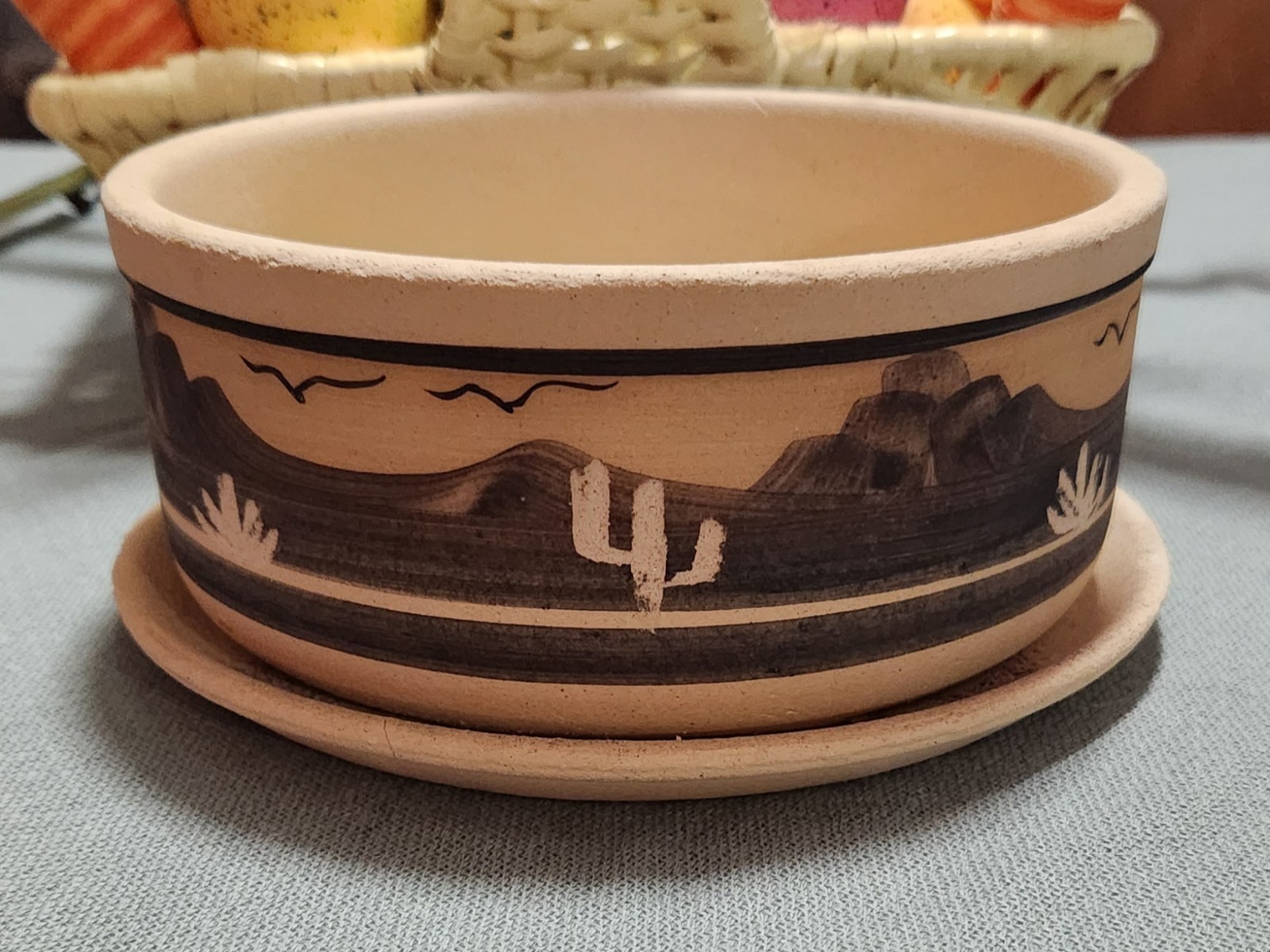 Vintage Pottery Planter Southwest Design Clay Cactus Hand Crafted 7”diameter