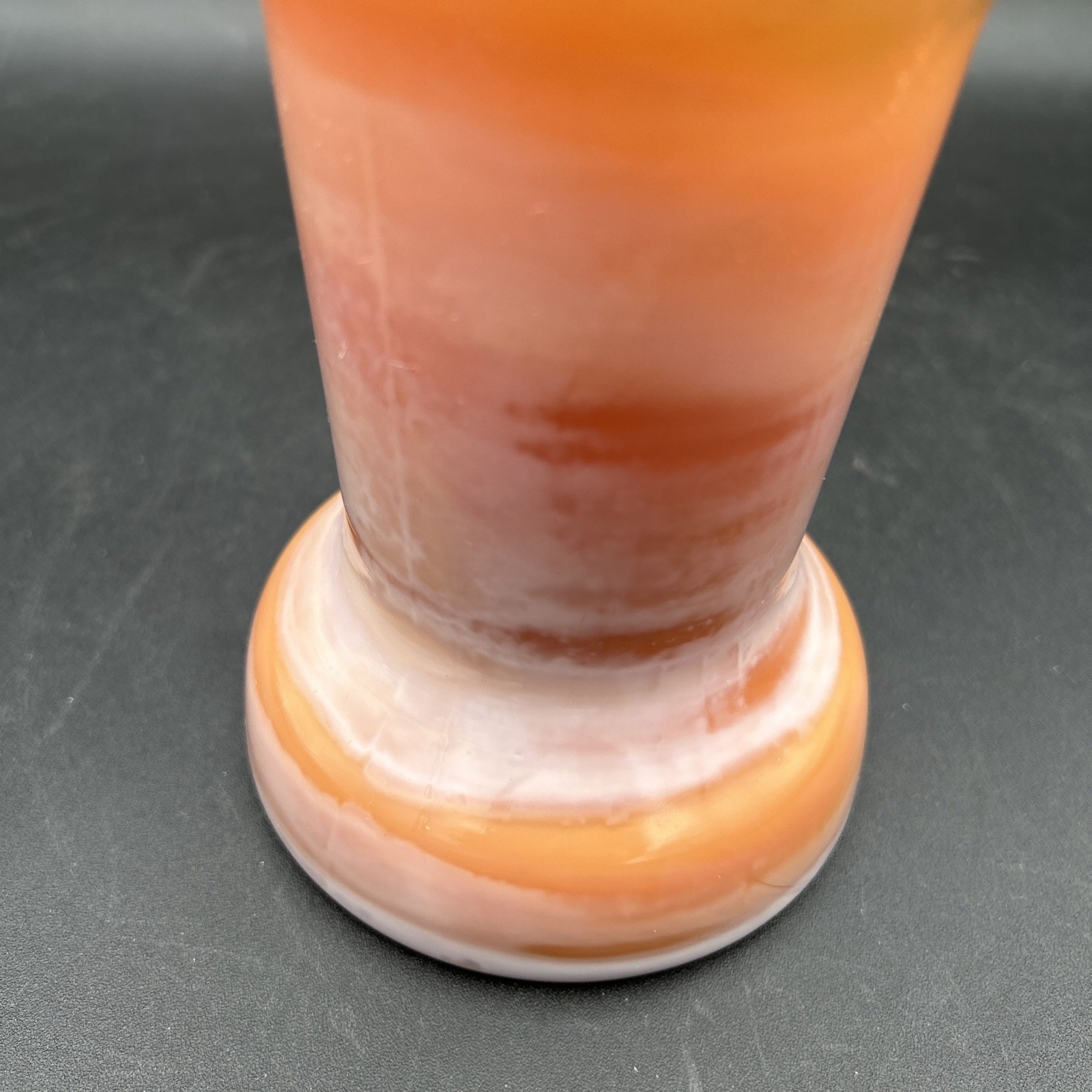 Altaglass Hand Blown Ruffled Edge Vase Peach White Opalescent Slag, Tall