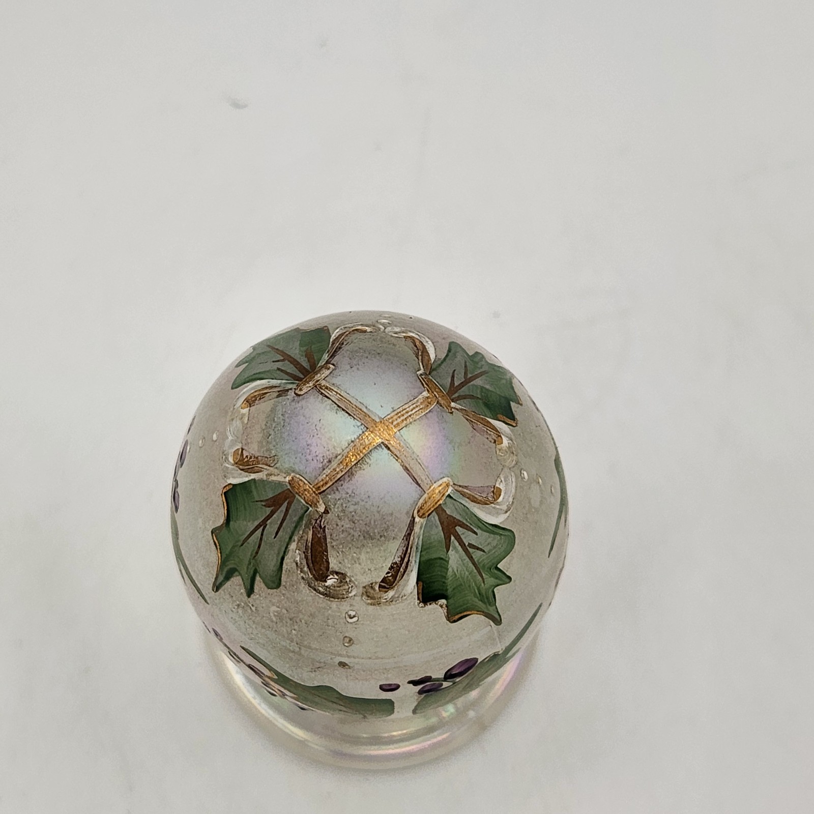 Fenton Glass Egg on Pedestal Purple Berries Iridescent Signed S. Miller No. 1176