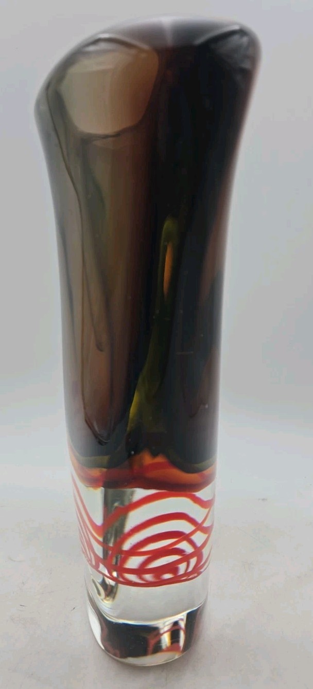 Giuliano Tosi Italian Abstract Orange And Amber Art Glass Sommerso Vase Signed
