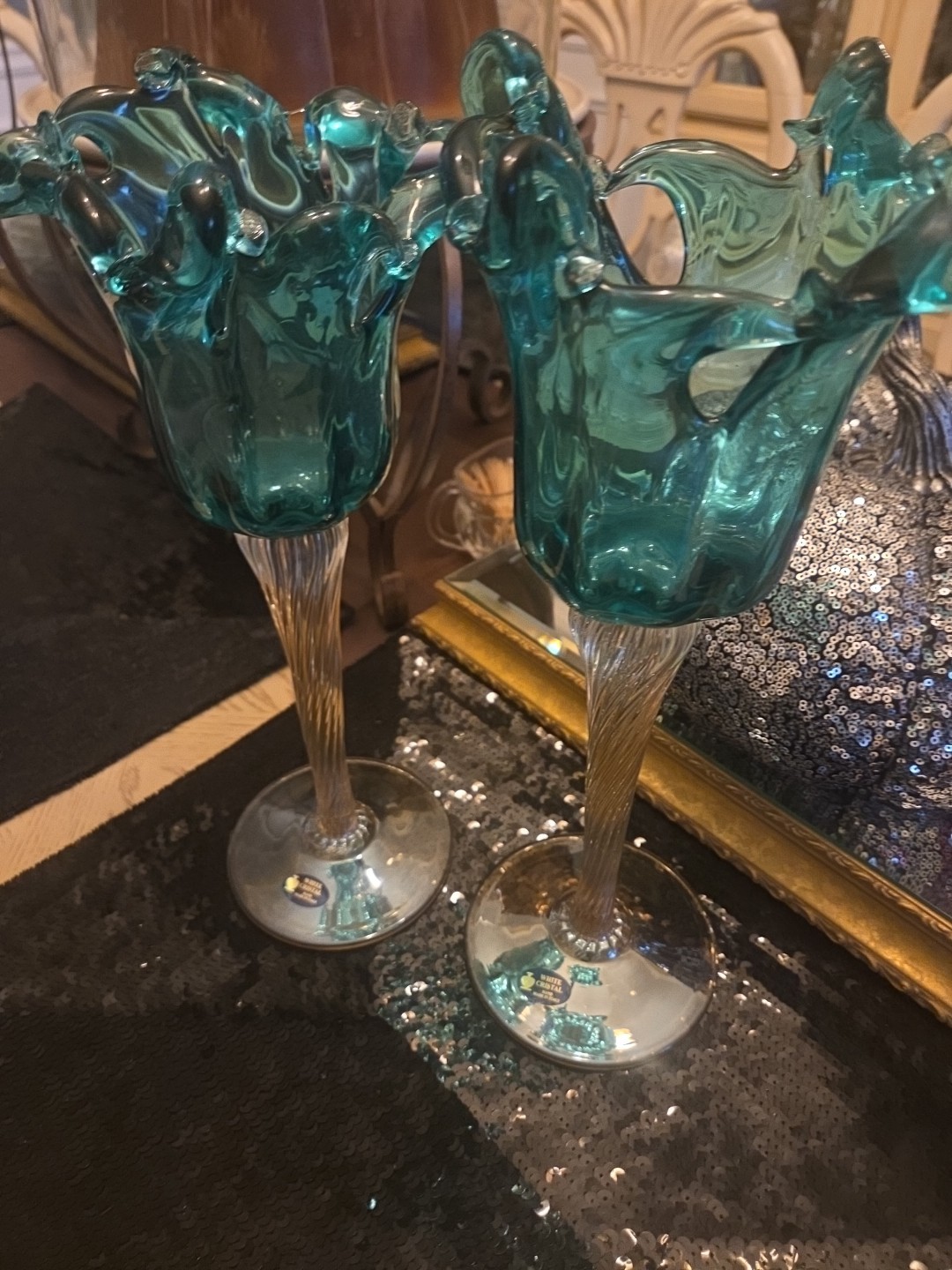 NEW Cristal Pedestal Stemmed Art Glass Candle Holder Tulip Murano