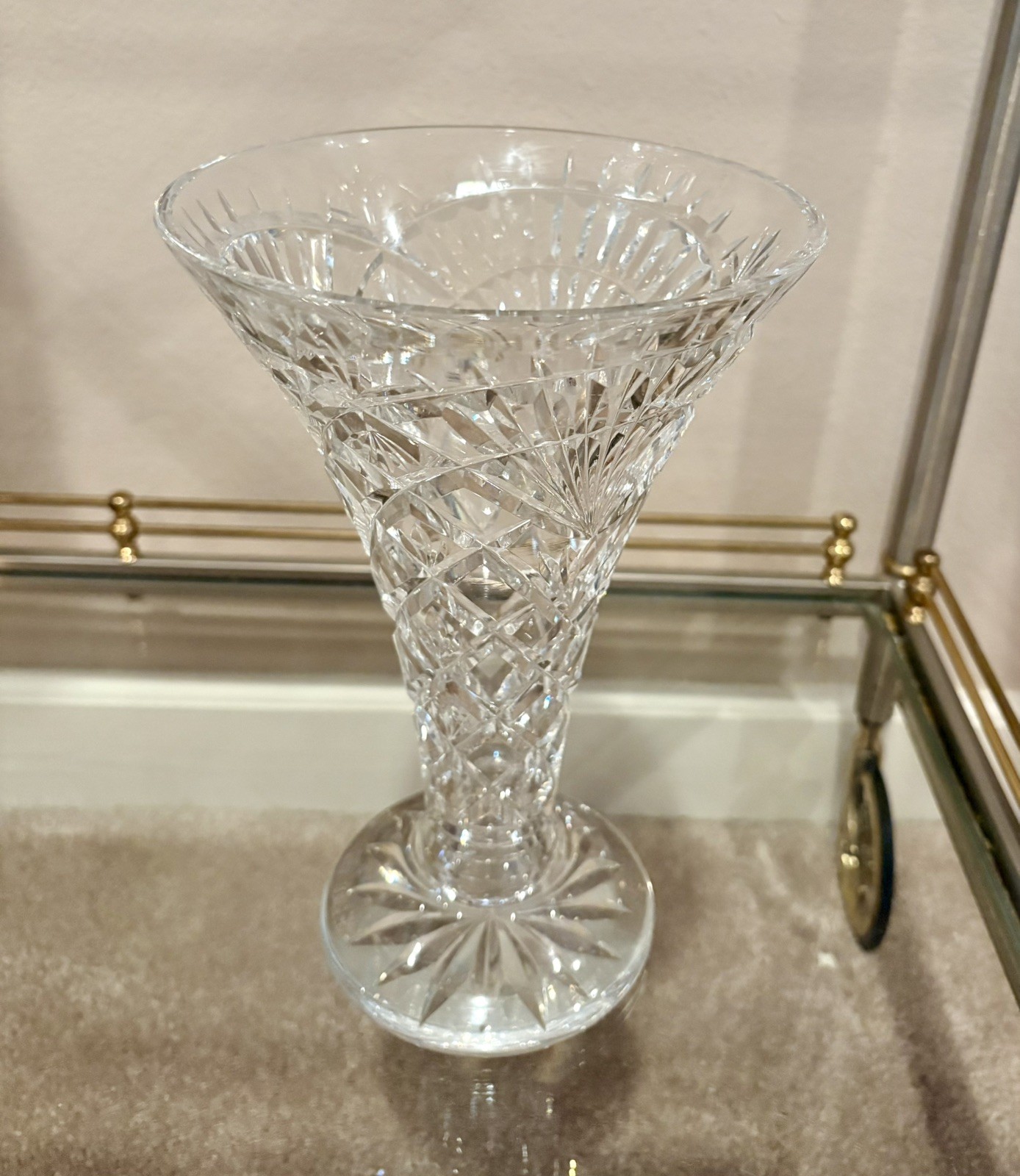 Waterford Crystal 10” Lismore Trumpet Vase. Mint!!!