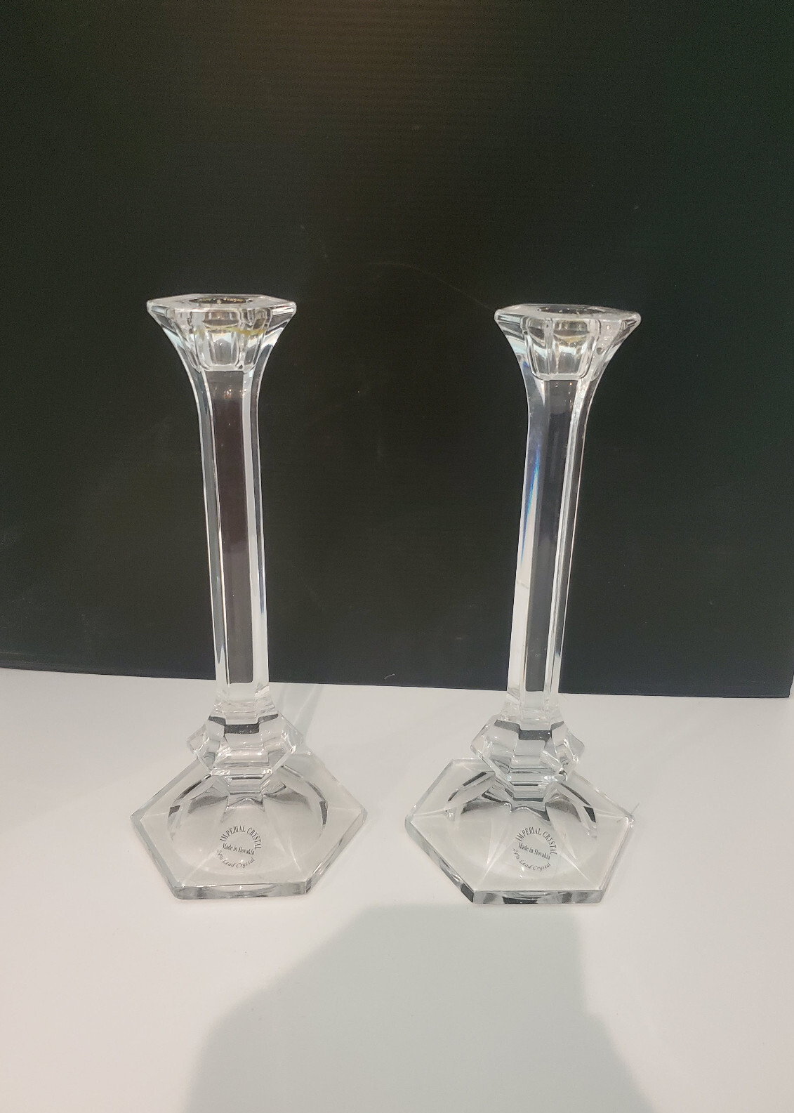 Two Imperial Crystal 10” Candle Stick Holder 24% Lead 1 Lb. 6 Oz. Each