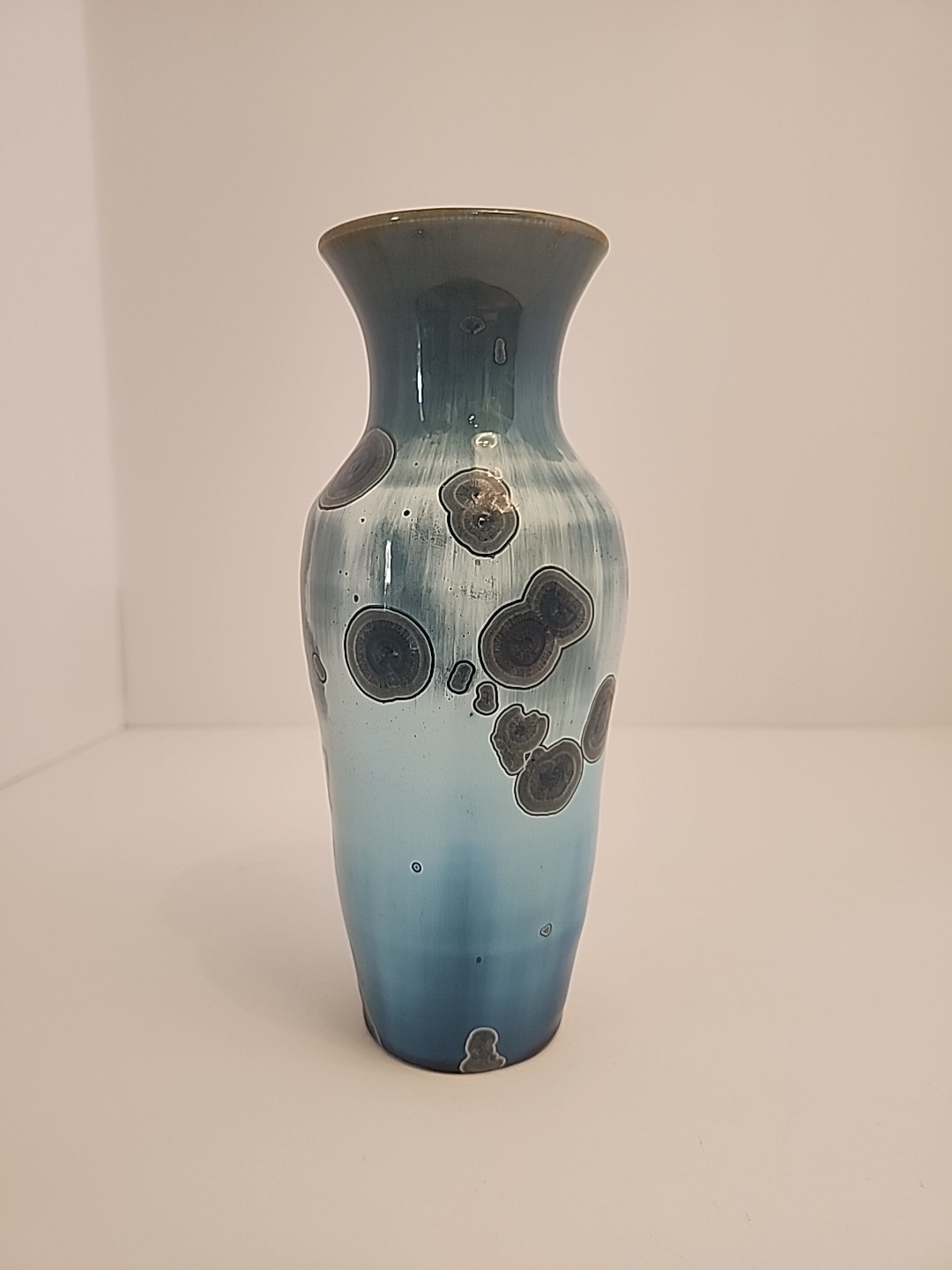 Montana 7.25″T Studio Art Pottery Vase Blue Crystalline Glaze Signed RW 2020