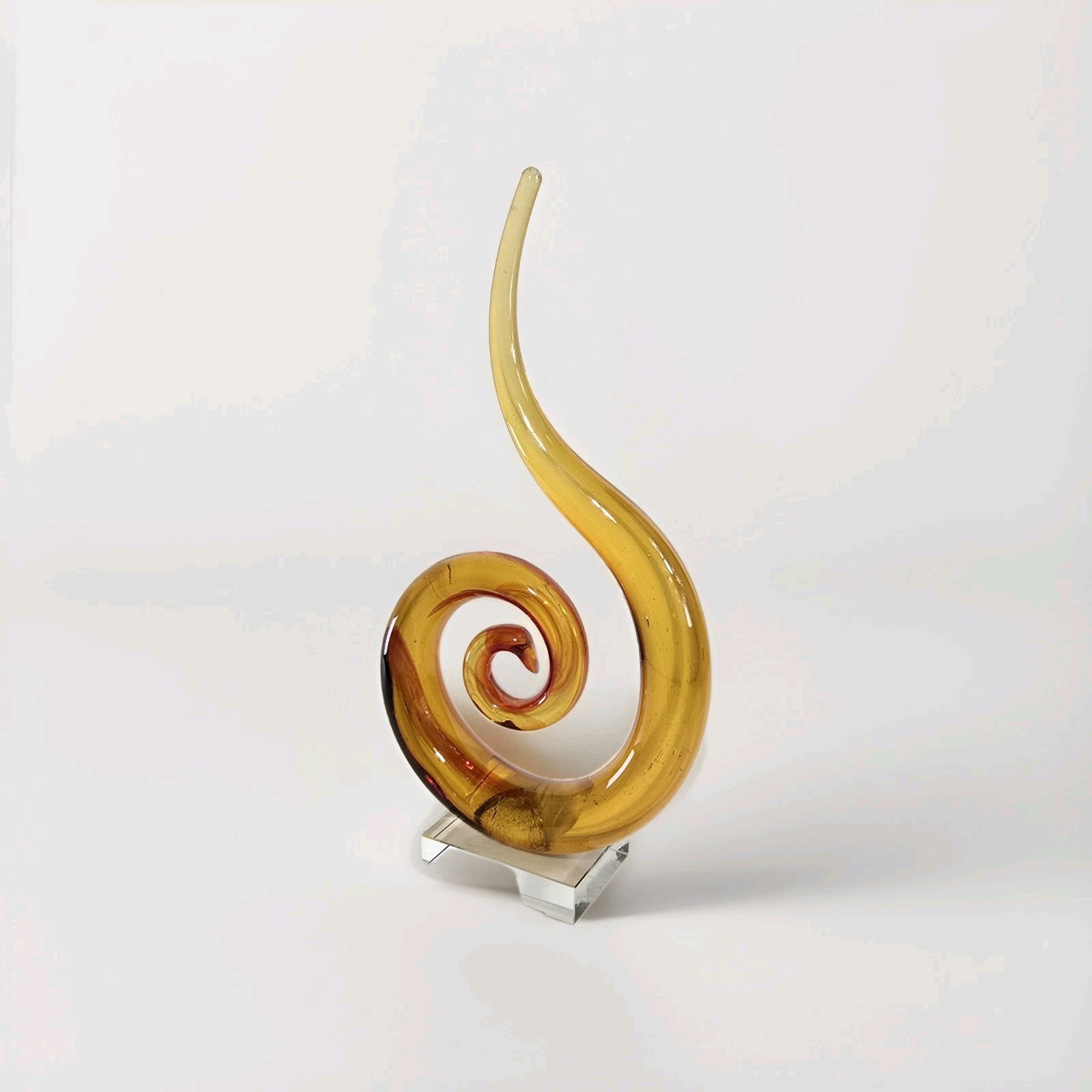 Vintage Murano MCM Venetian Red & Amber Glass Music Note/SCROLL Sculpture Italy