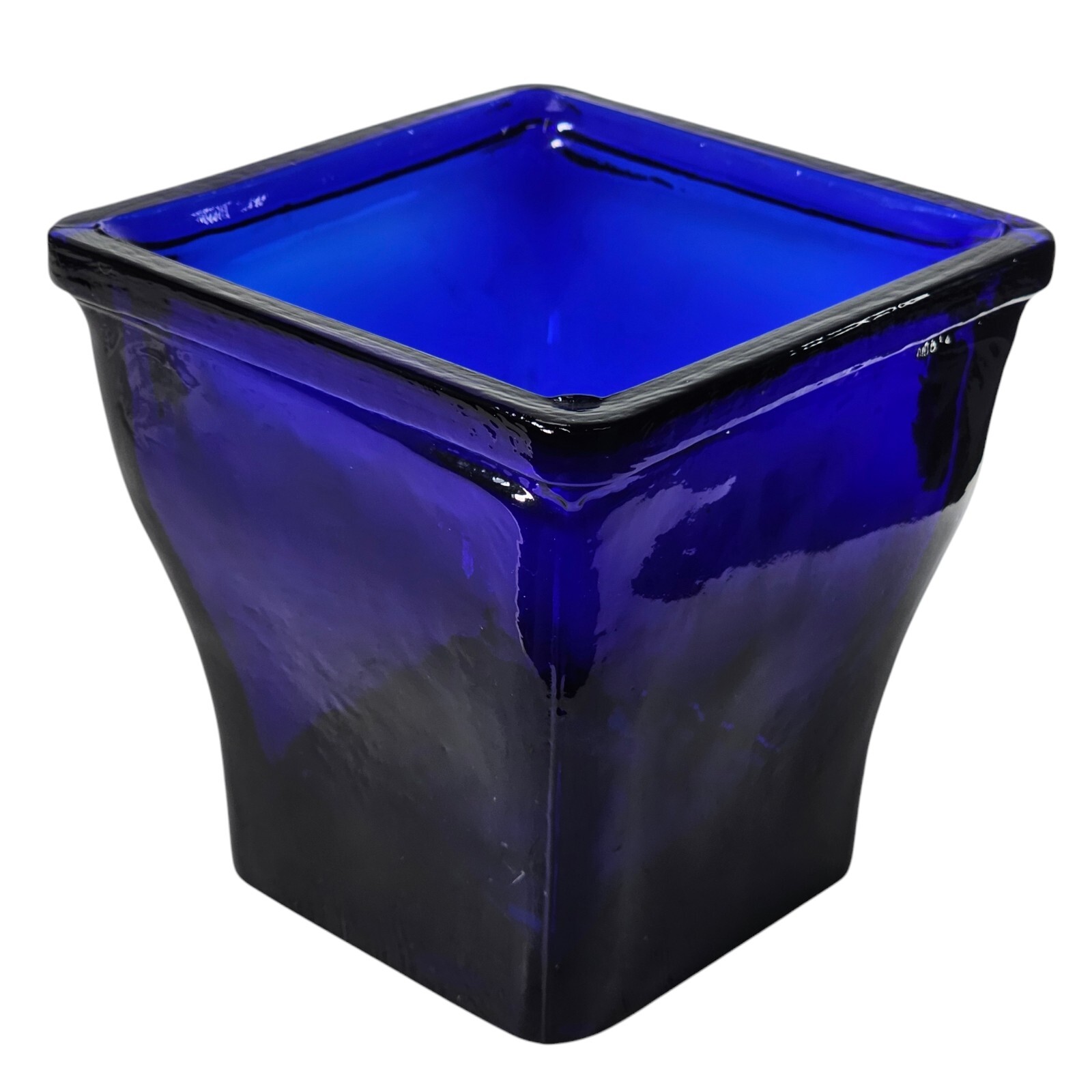 VTG Cobalt Blue Recycled Heavy Optic Glass Square Vessel 4.75″