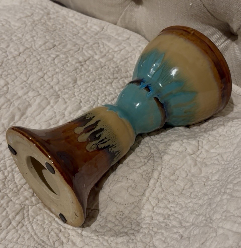 Vintage Art Pottery Pillar Candlestick Holder Drip Glaze Multi Colors 9” Heavy