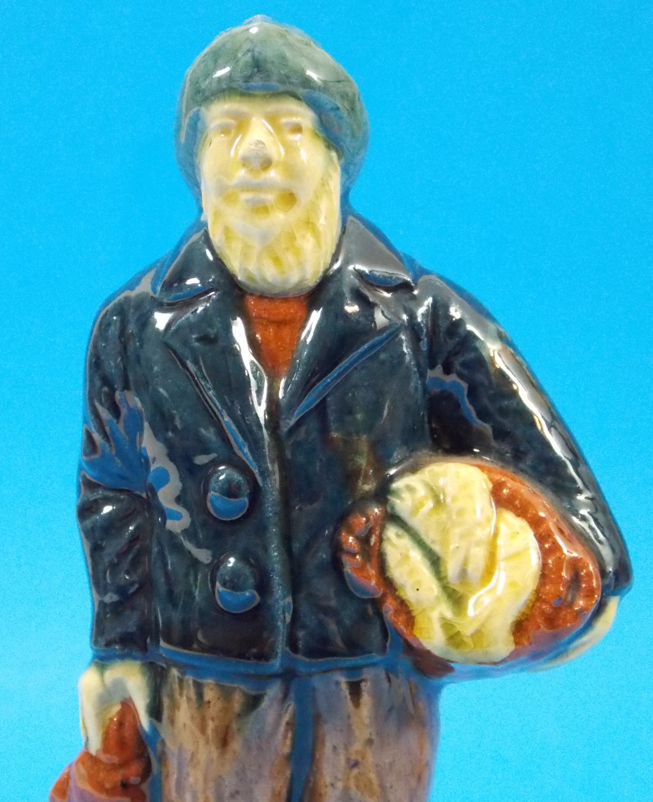 Vintage Continental Majolica Pottery Fisherman & Wife Figures Marked 6 1/2″