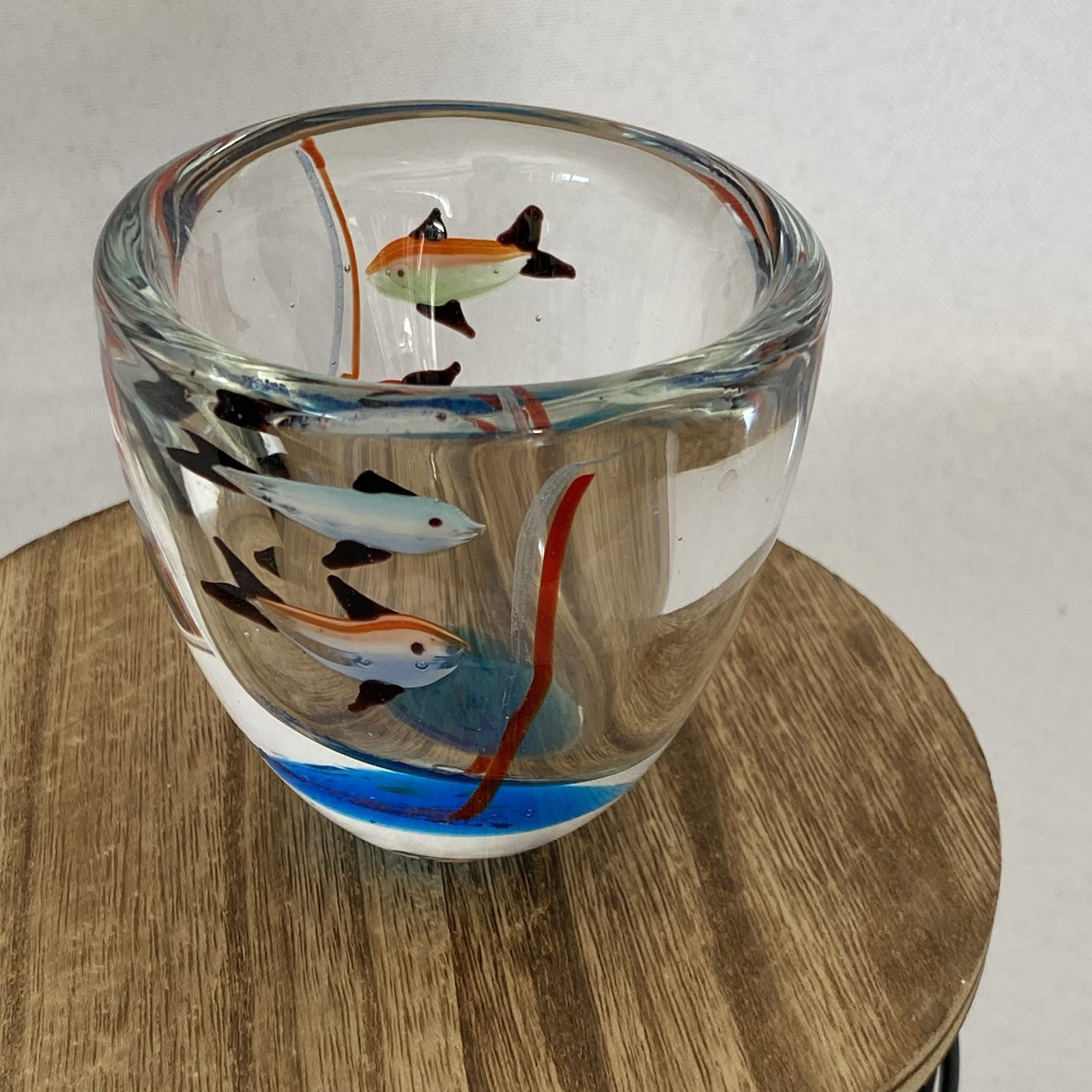 Murano Style Glass Art Multi-colored Fish Hot Sculpted Bowl Cup Paperweight – 3″