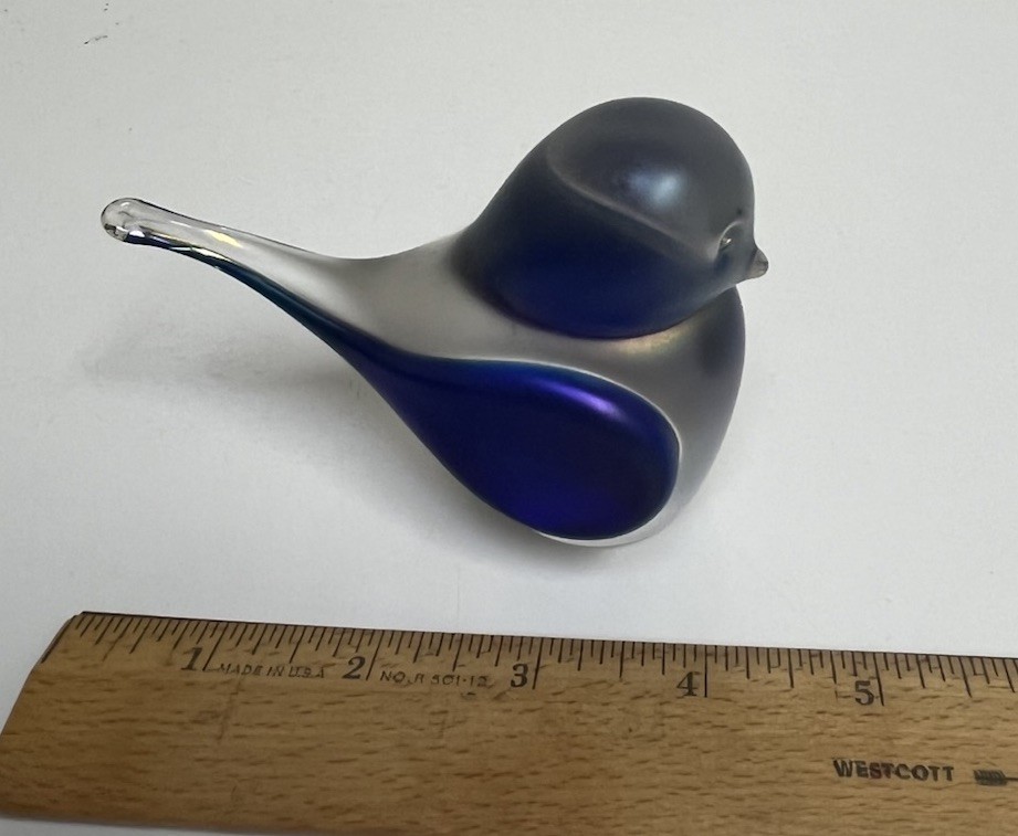 Zellique Art Glass Signed Bird Iridescent Blue With Heart.