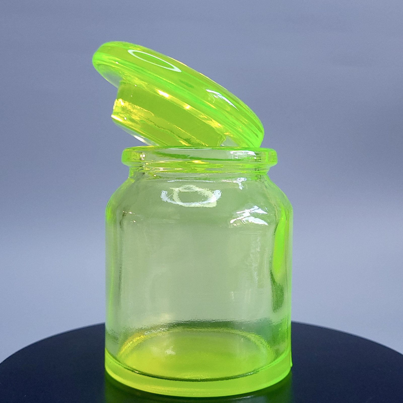 Vaseline Uranium Glass Jar with Lid Vaseline Yellow Clear Glass Figurine