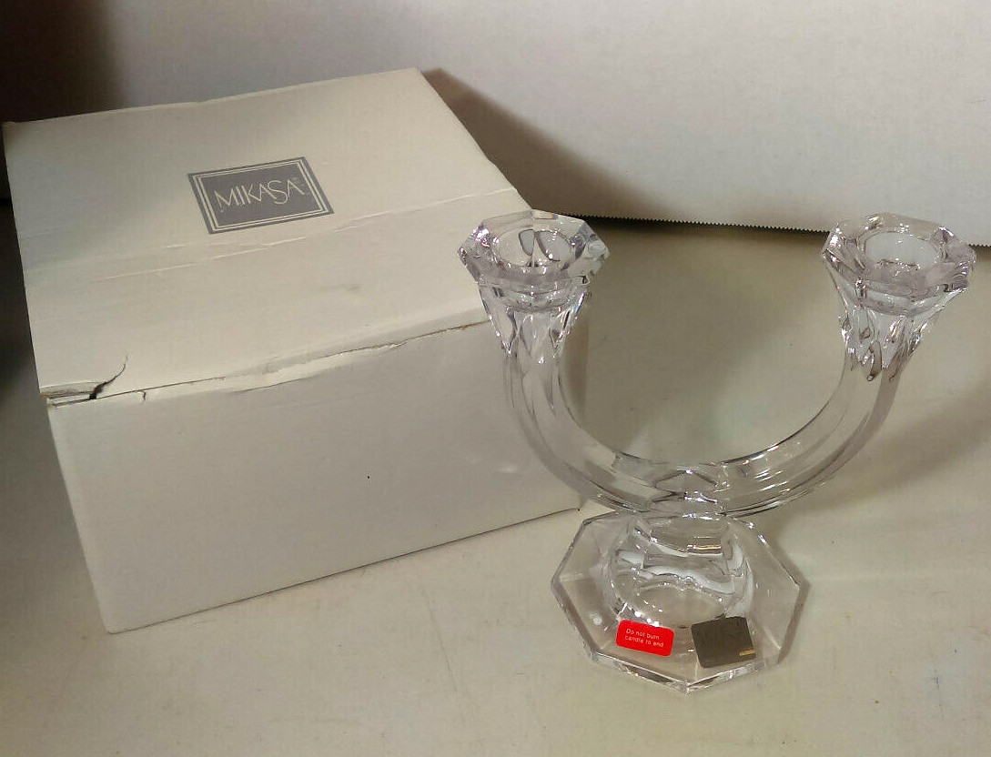 NEW in Box Mikasa 2 Arm Chandelier Candle Holder Candelabra Lead Crystal VTG