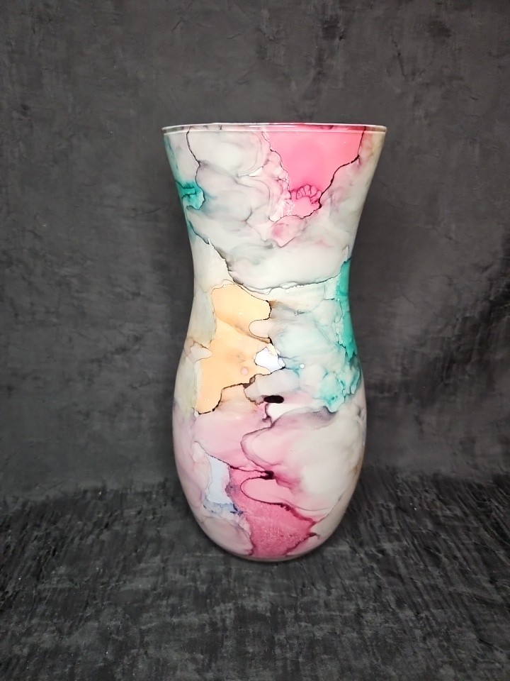 Murano Style Hand Blown Art Glass Vase 15in tall Multicolored