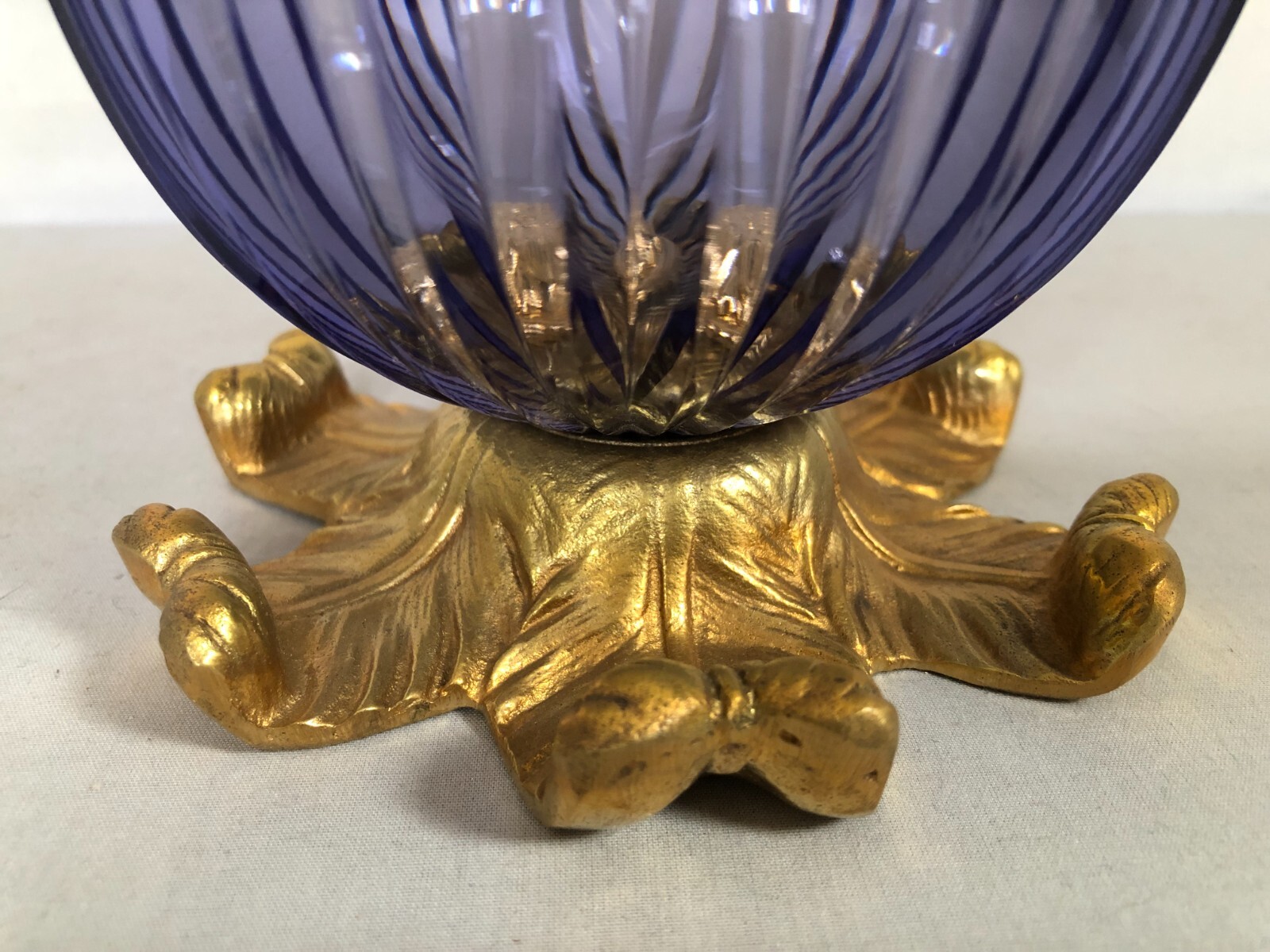 Antique French Hand Cut Light Amethyst Color Hinged Box with Double Head Eagle.