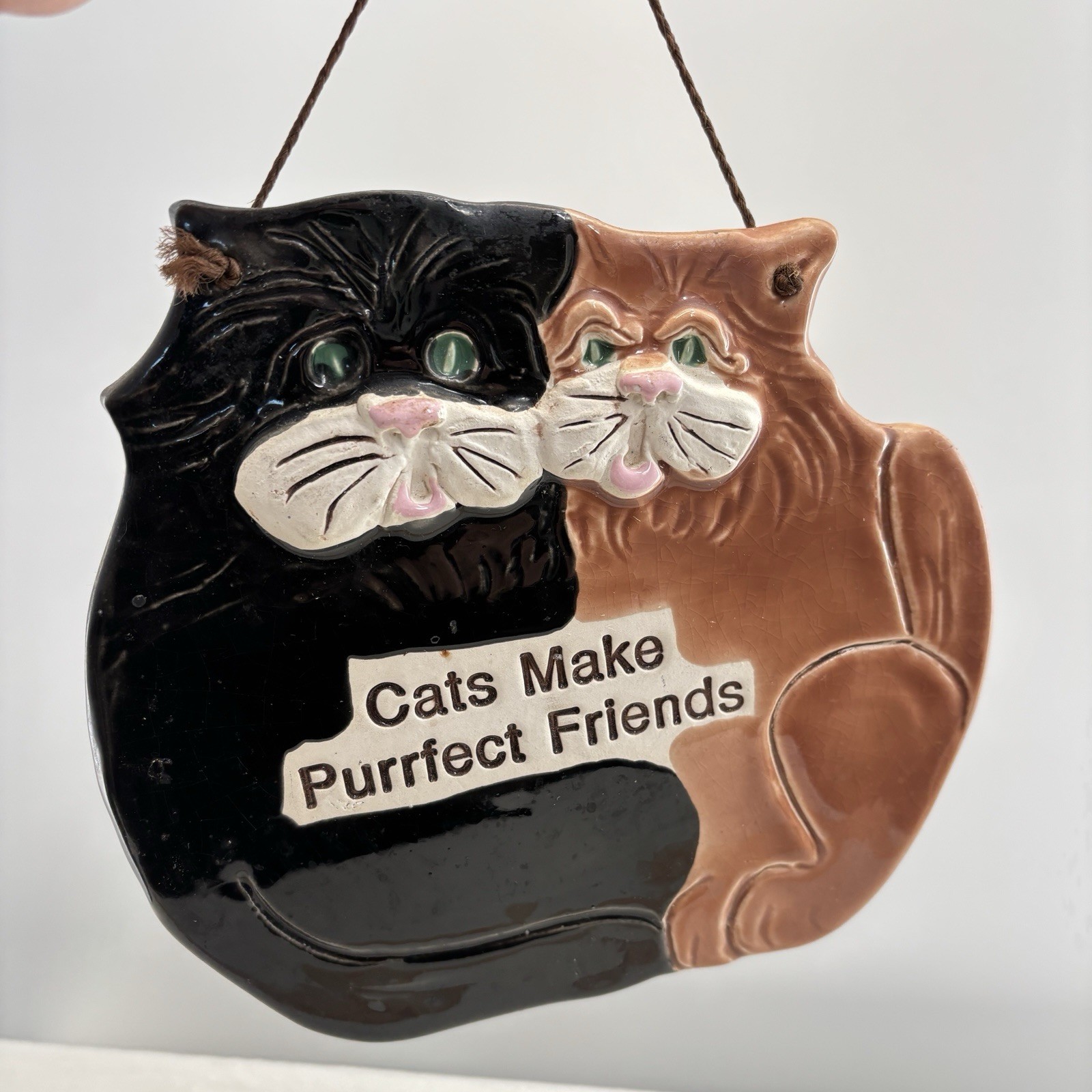 Smoky Mountain Pottery Cat Vtg 1994 Wall Hanging Cats Make Purrfect Friends