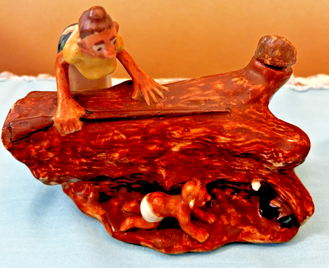 Paul Webb Imperial Porcelain Co Dated 1947 Lady Baby & Skunk at Log 6X5