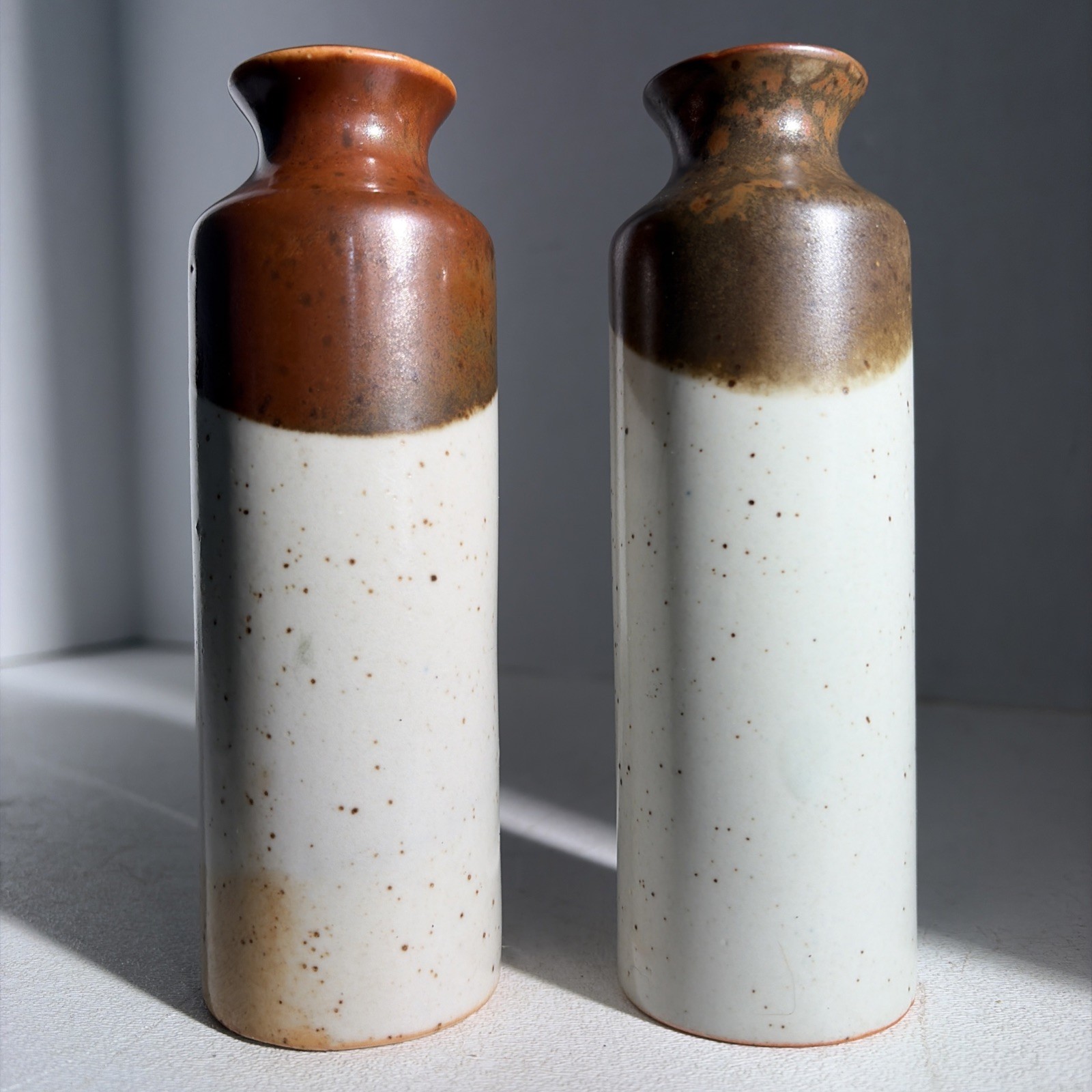 Vintage Small Pair Mid Century Modern Stoneware Vases Art Pottery