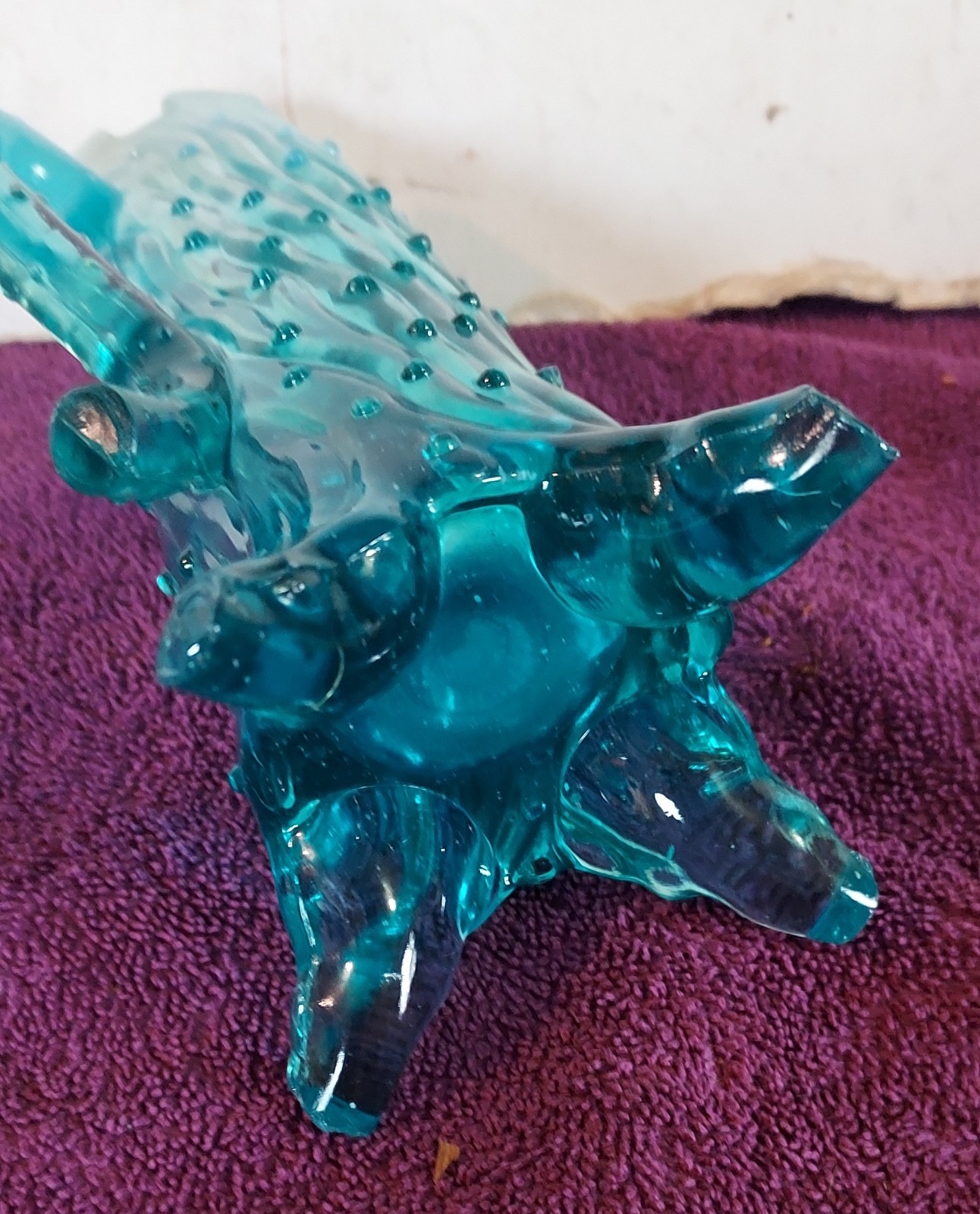 Northwood Aqua Blue Opalescent Town Pump Tree Trunk Vase/ Pitcher # 1