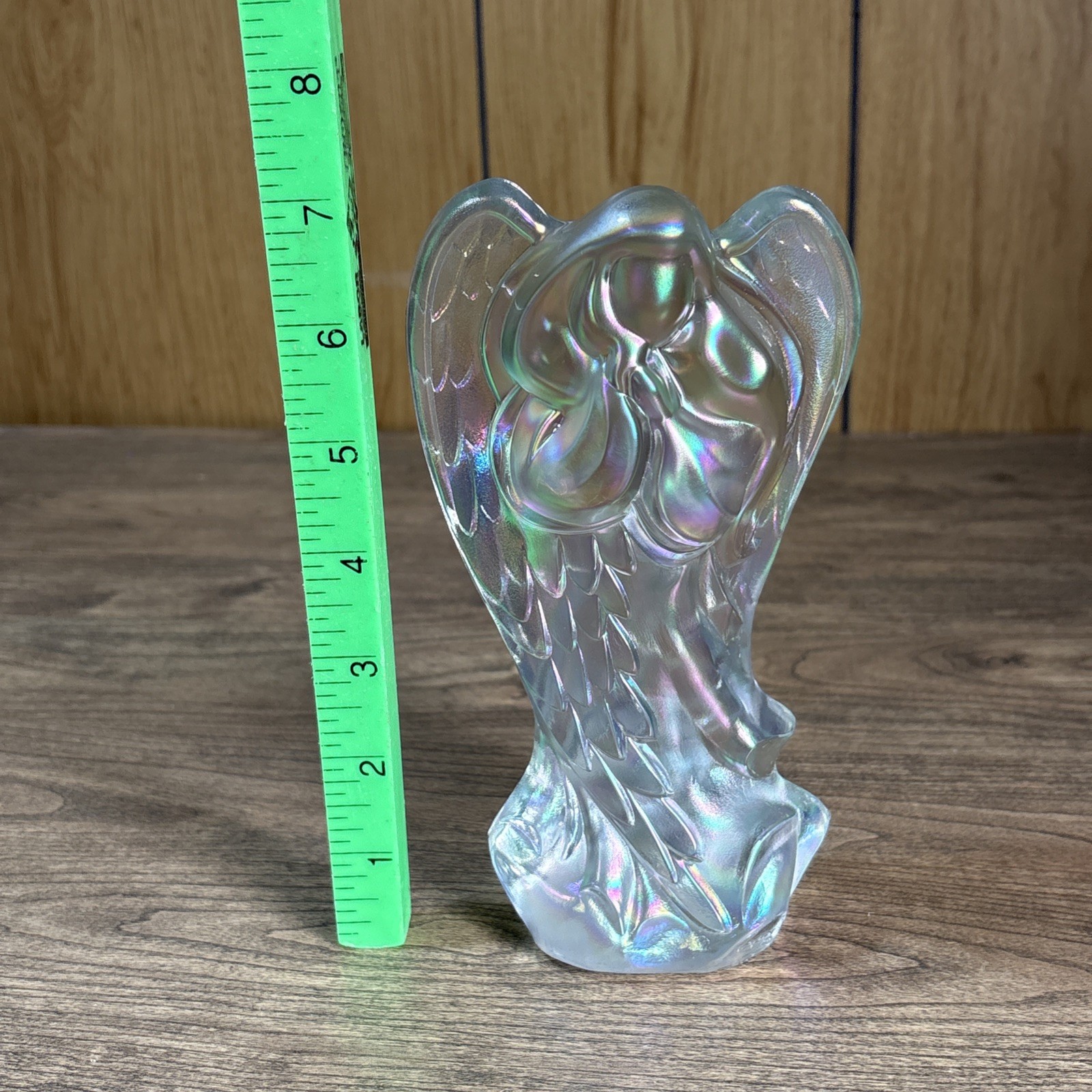 Rare NON Coralline Wings Fenton Art Glass Iridescent Angel Figurine White Clear