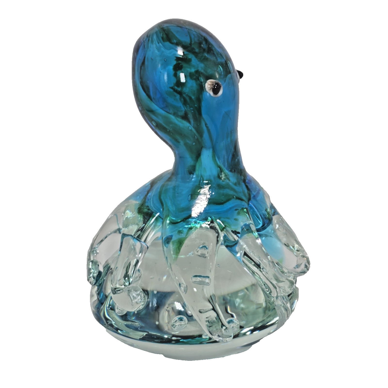 Art Glass Octopus Paperweight Blue Green Hand Blown Sea Life Figurine 6″ x 4″