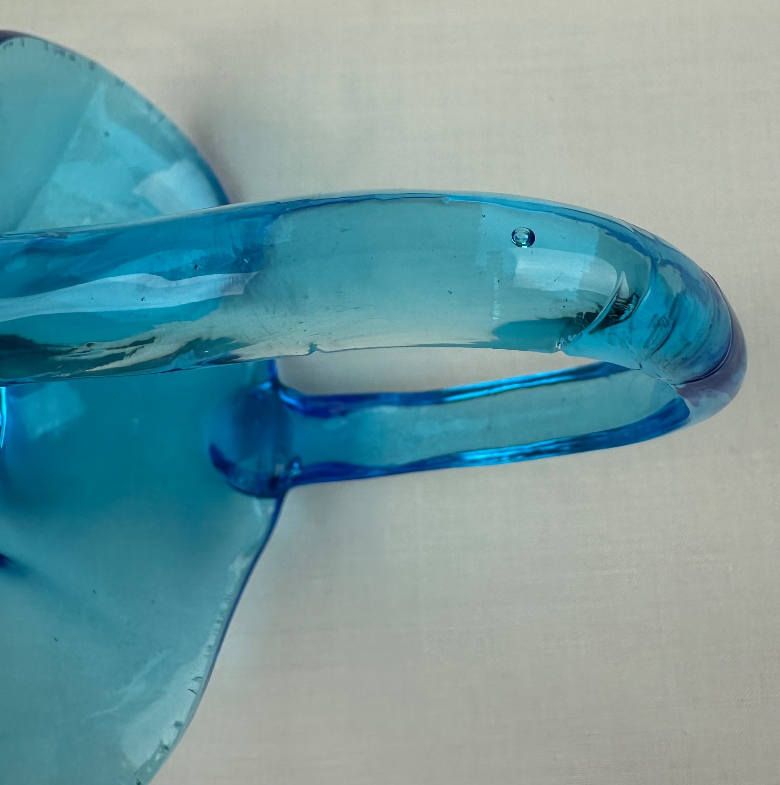 Vintage blue depression glass bride’s basket applied handle 4″ tall 3 3/8″ wide
