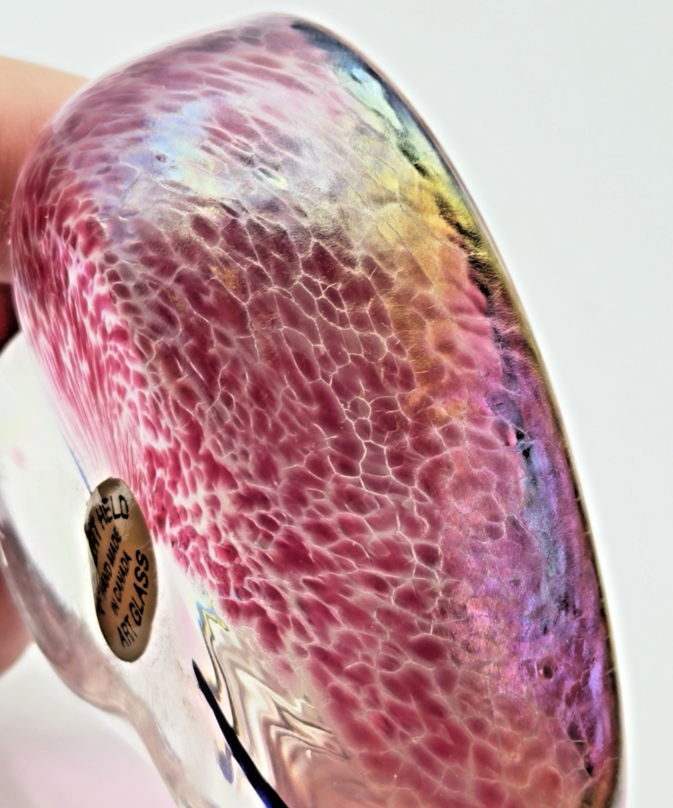 VTG Robert Held Art Glass Heart Paperweight Iridescent Signed RHAG Canada