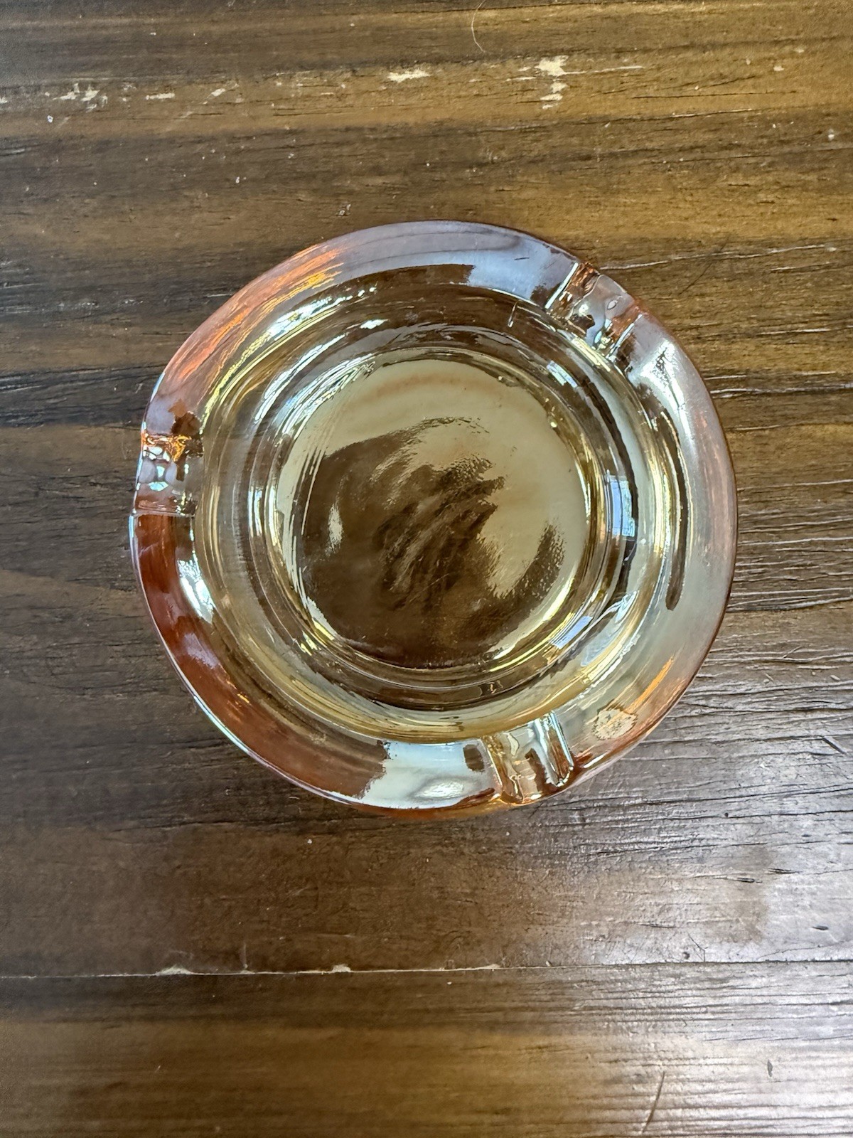 Vintage Peach/Marigold Carnival Glass Round Iridescent Round Ashtray 3.25 Inch