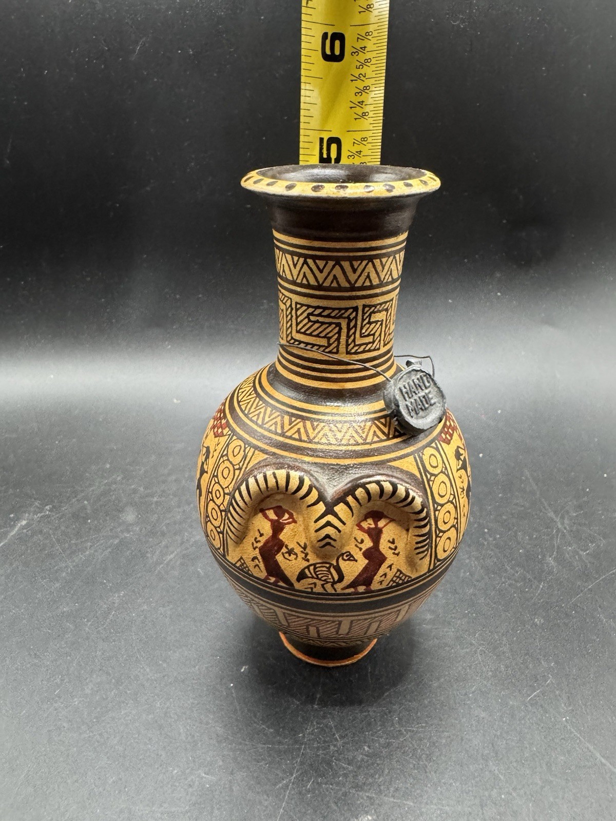 Vintage Greek Geometric Amphora Vase Homeric Copy Handmade Studio Pottery Greece