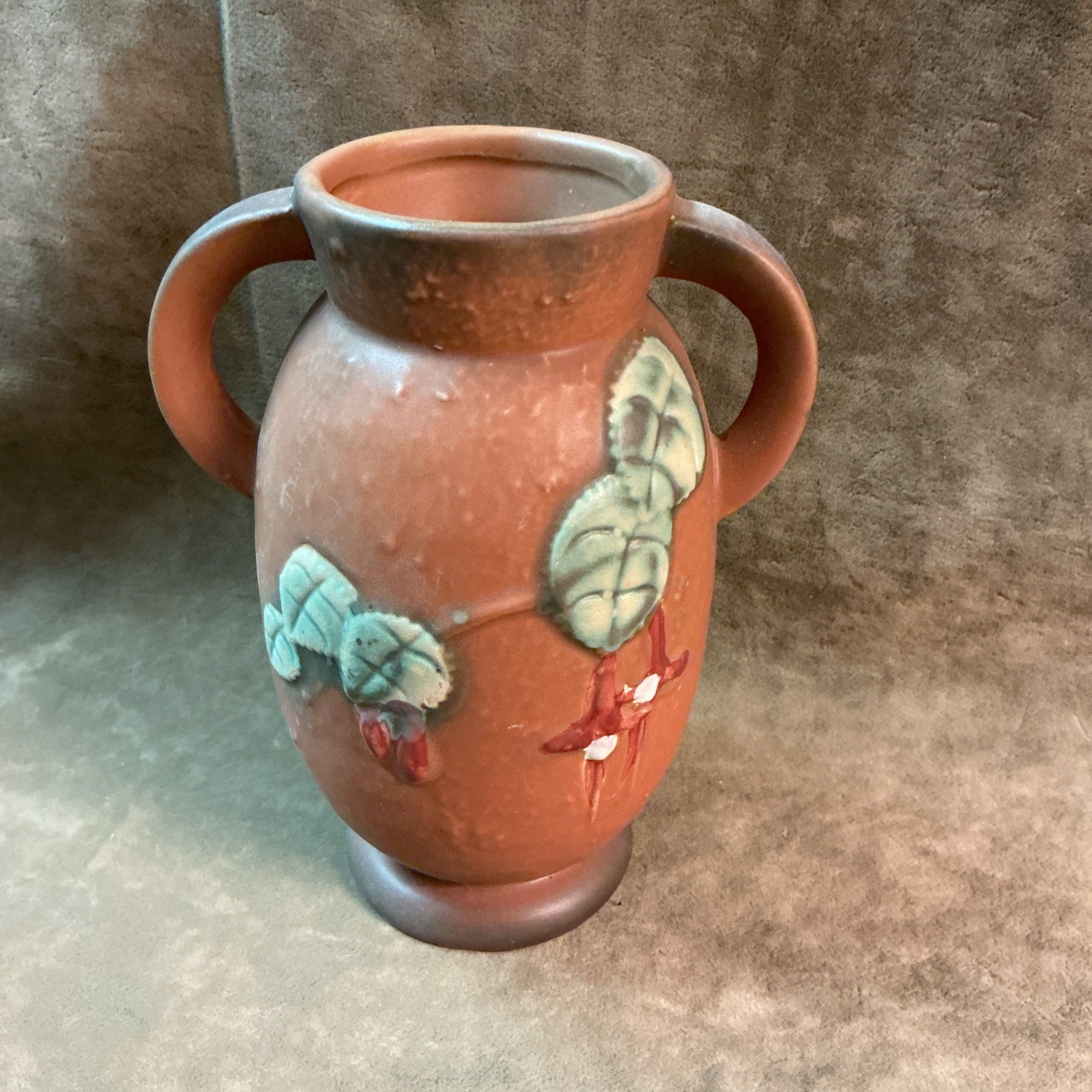 Circa 1990s fuchsia flower pattern brown background Chinese art pottery Vase