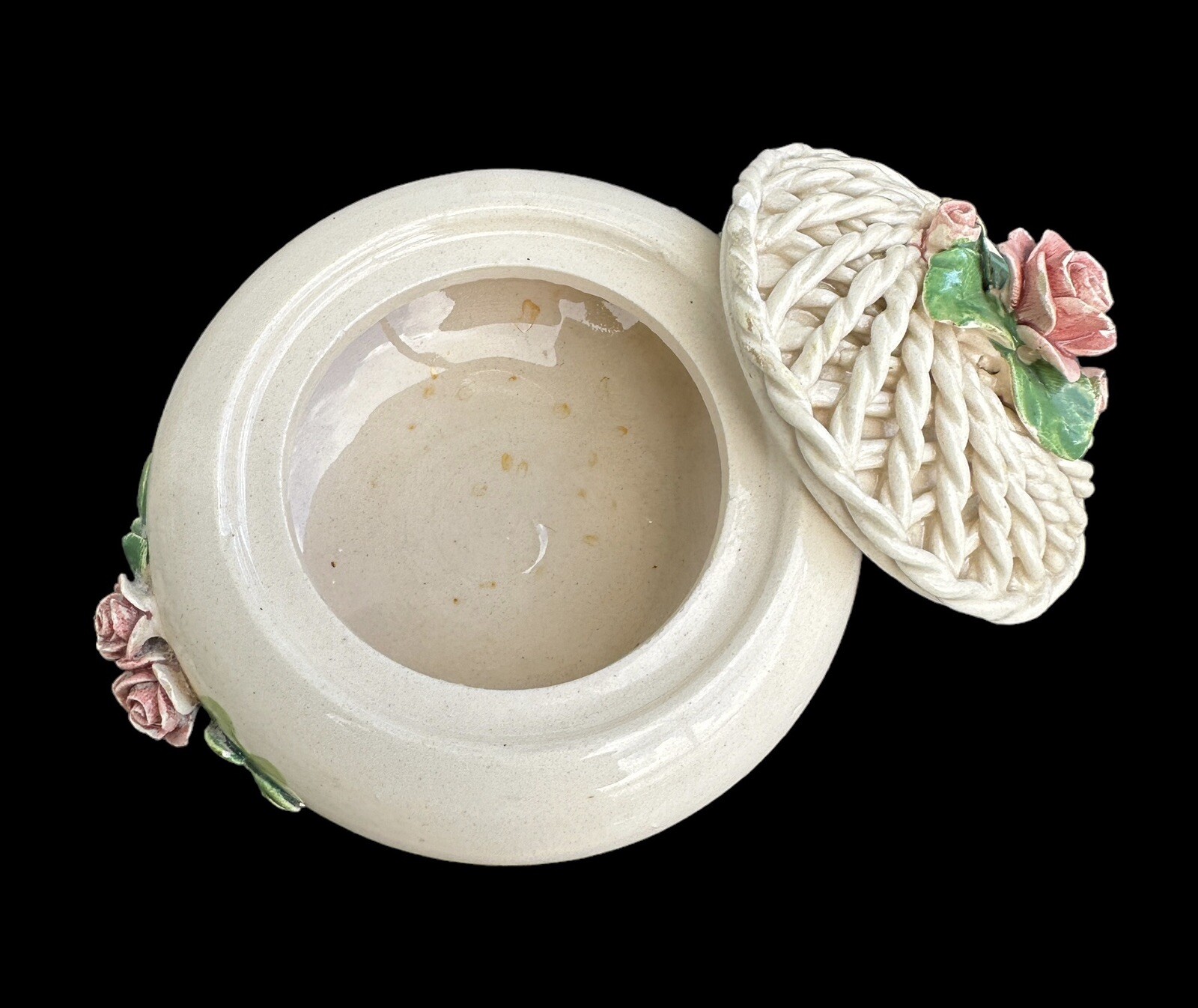 Italian Capodimonte Style Porcelain Trinket Floral Rose Jewelry Box Vintage