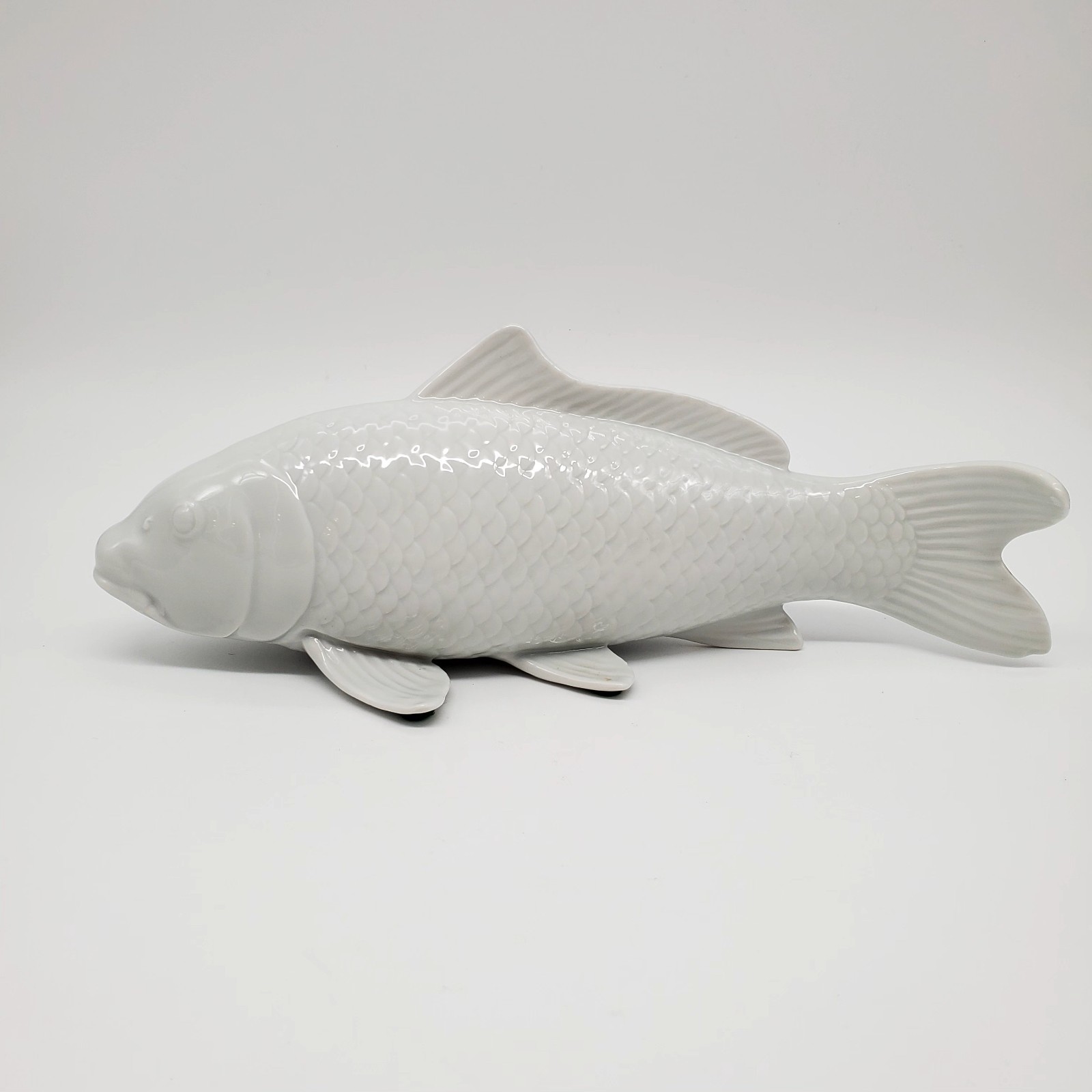 Andrea By Sadek Japanese White Lrg Koi Fish Porcelain Figurine Sculpture 12″