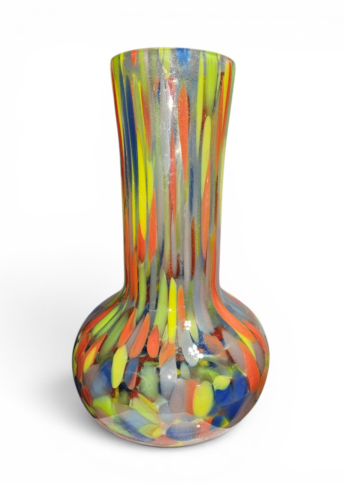 Vintage Art Glass Confetti Vase Multicolor Hand Blown Vase 13″