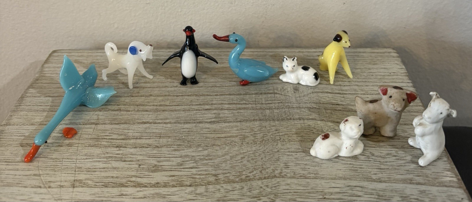 Vtg Glass Mini Animals Hand Blown Ceramic Penguin Swan Duck Cat Dog Minature