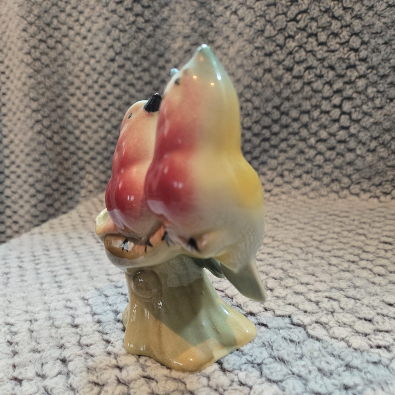 Vintage Royal Copley Figural Birds on Branch Bud Vase Mid Century yellow/blue
