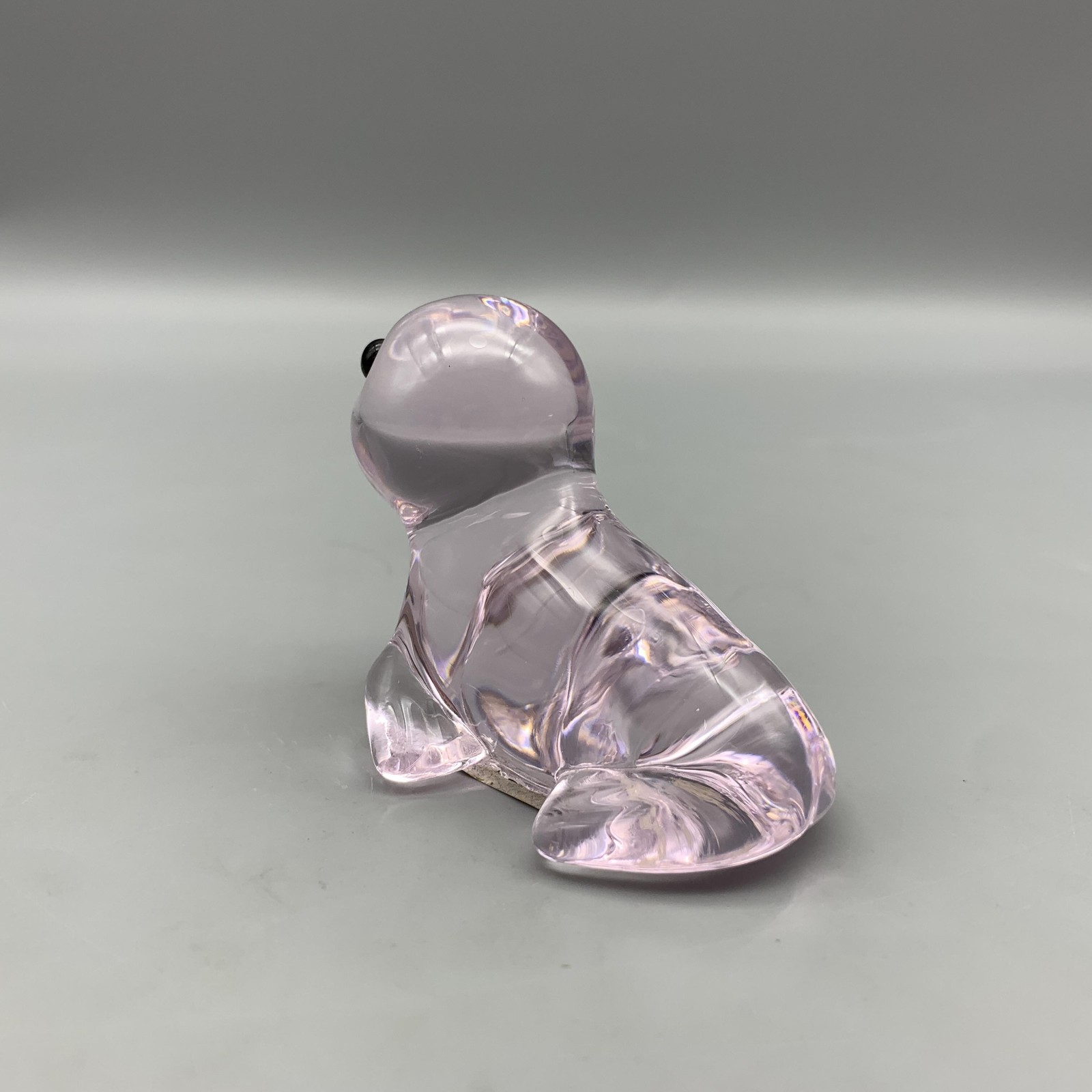 Vintage Oneida Pink Seal Figurine 24% Lead Crystal Art Glass Small Paperweight