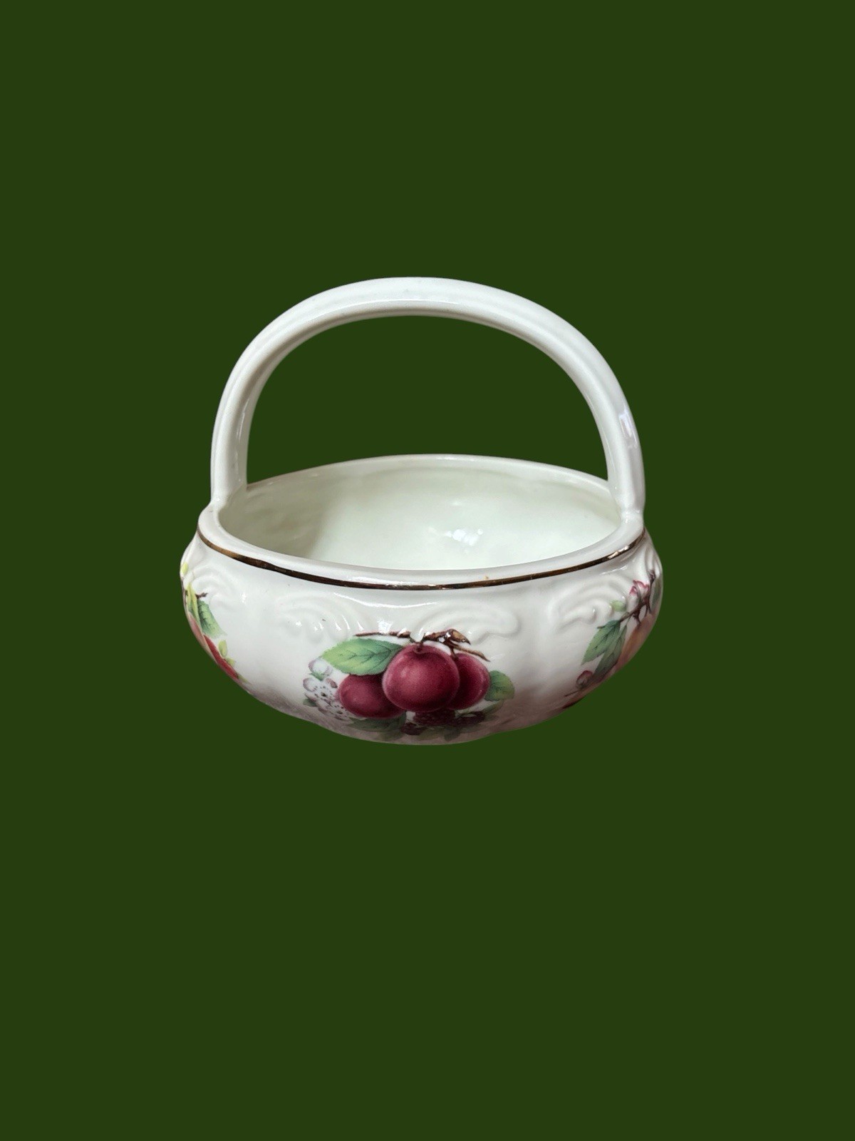 Leonardo Collection Porcelain Basket With Fruit Pattern 4.5 “ Diameter VTG
