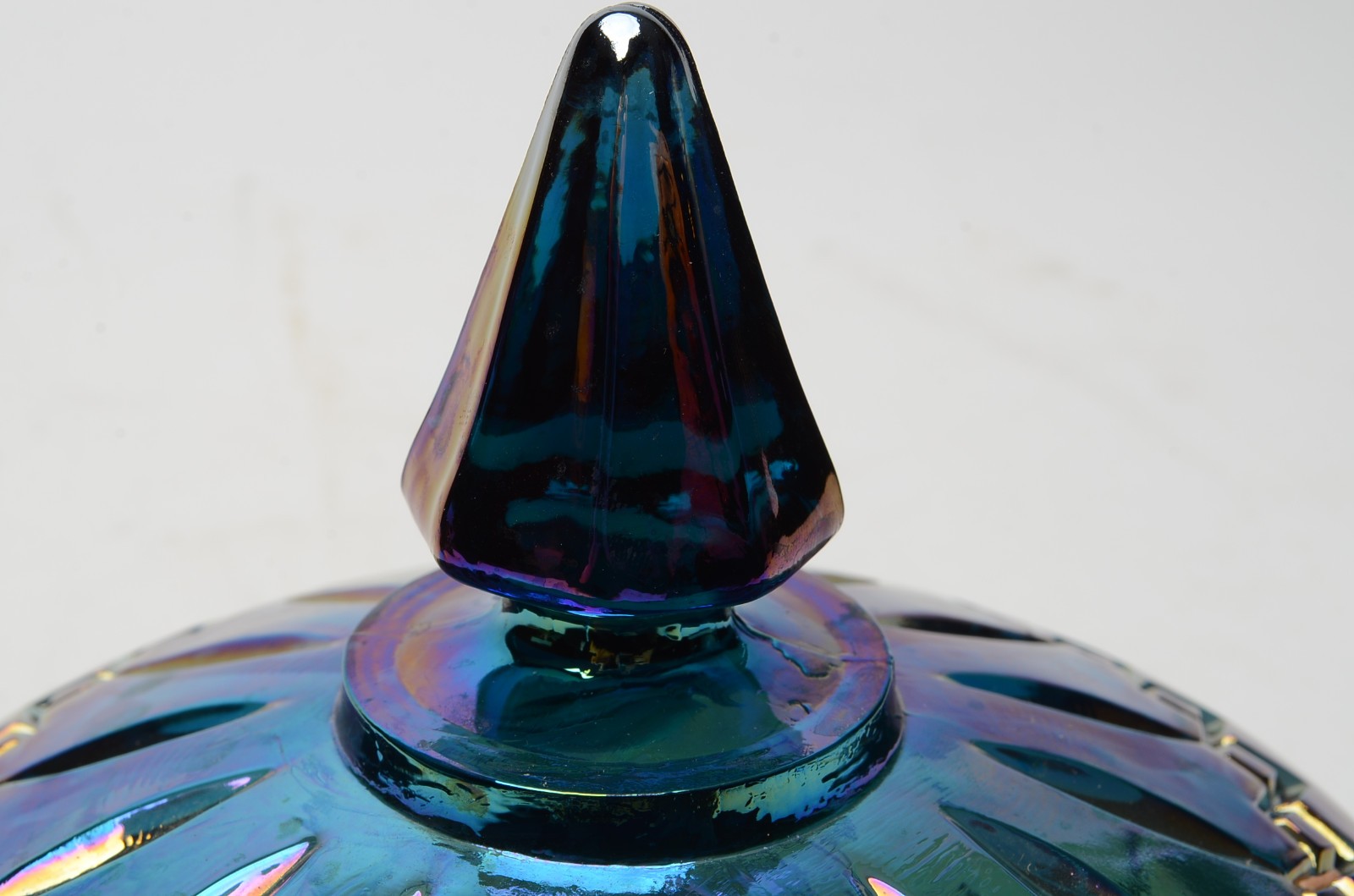 Vintage Indiana Glass Princess Blue Carnival Glass Candy Dish Lid Chips READ