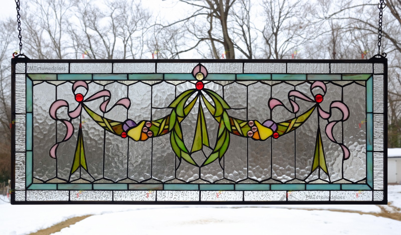 36″ x 14″ Handcrafted Stained Glass Panel Hanging Window Panel HF45