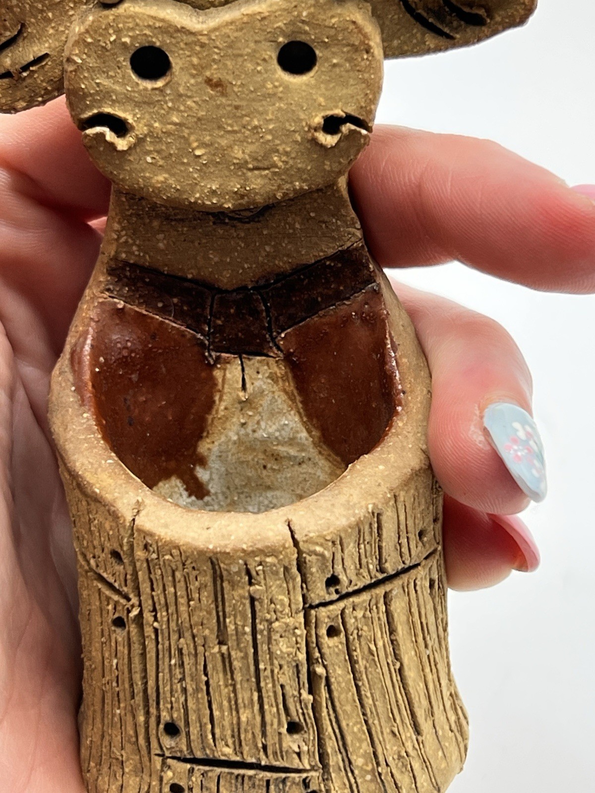 Vintage Max Hindt Co Cow Pottery Toothpick Holder Figurine 1970s Signed