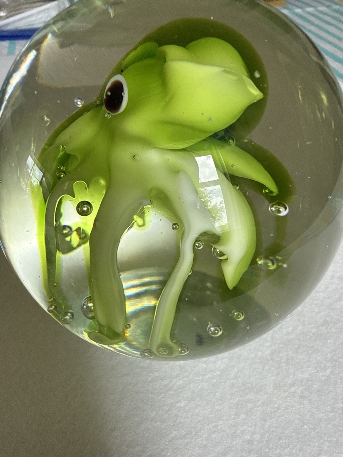 Unique Blown Clear Glass With Green Octopus Paperweight SPI Home. Sea Life. B3