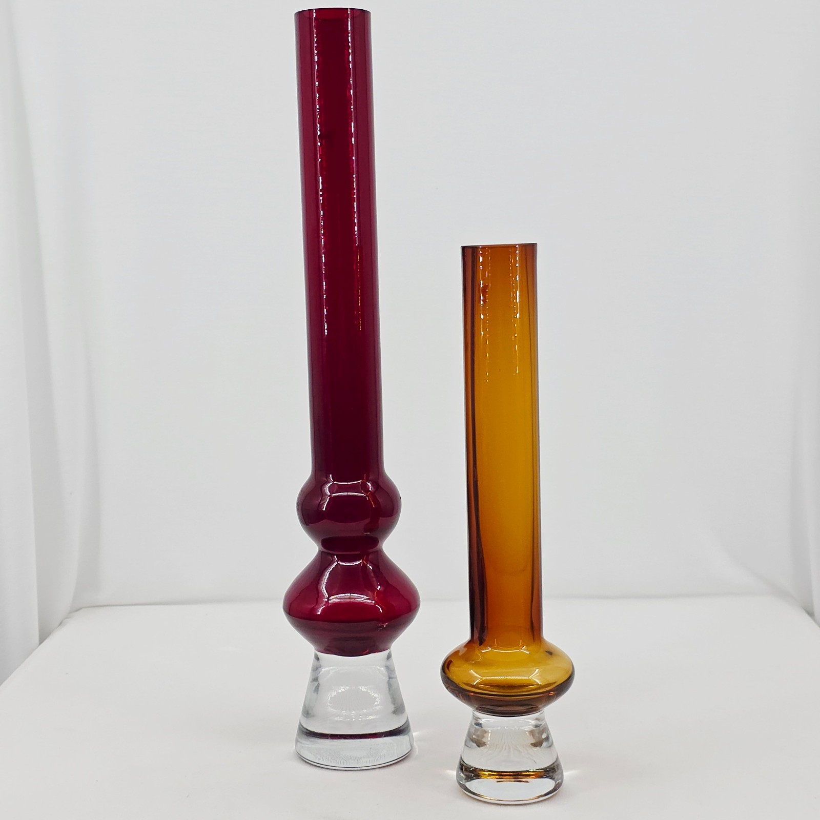 Marquis by Waterford Samba Bud Vase Pair 17″ Red & 12″ Amber Poland