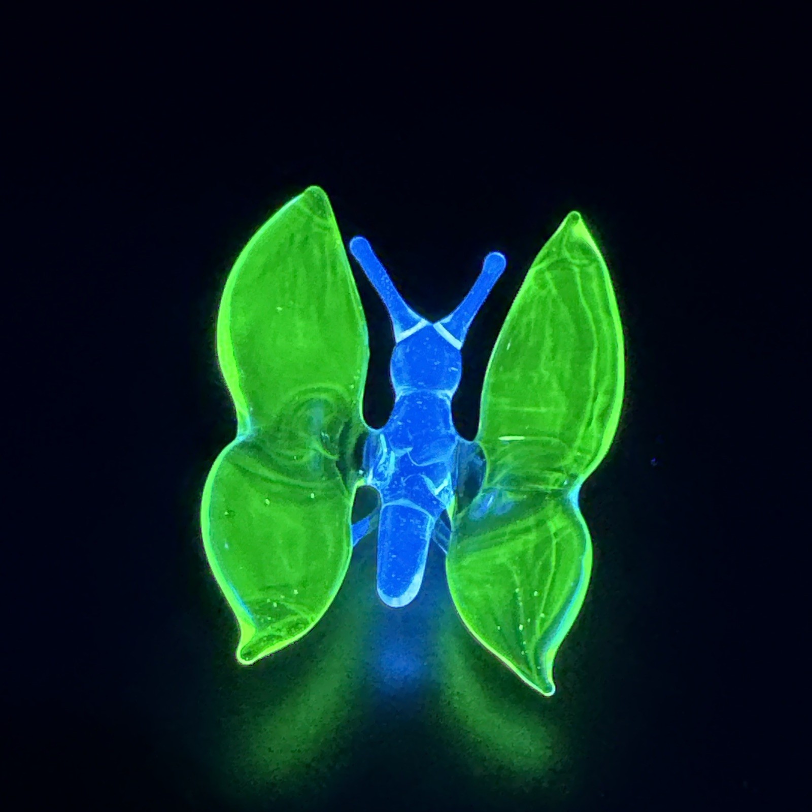 Handblown Uranium Glass Art Butterfly Figure UV Reactive Borosilicate Green Glow
