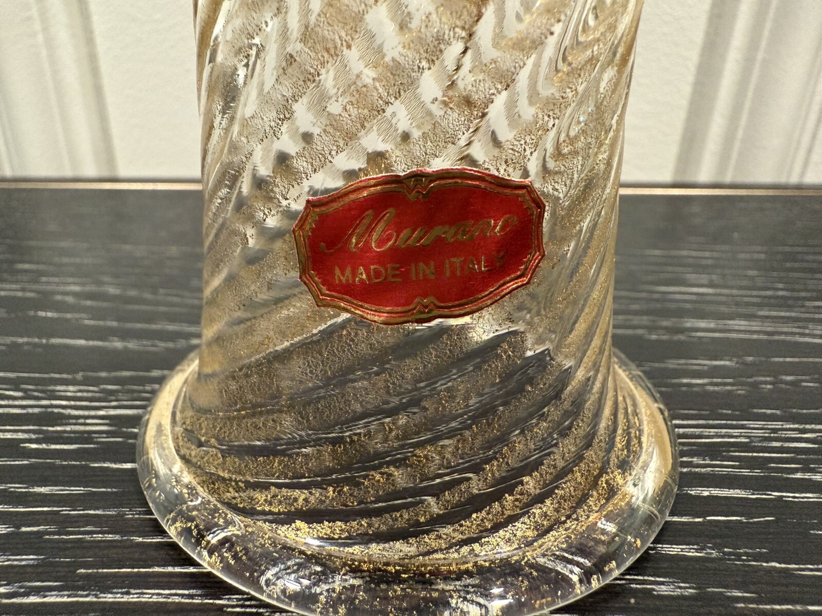 Handblown Murano Glass Clear and Gold Avventurina Bell
