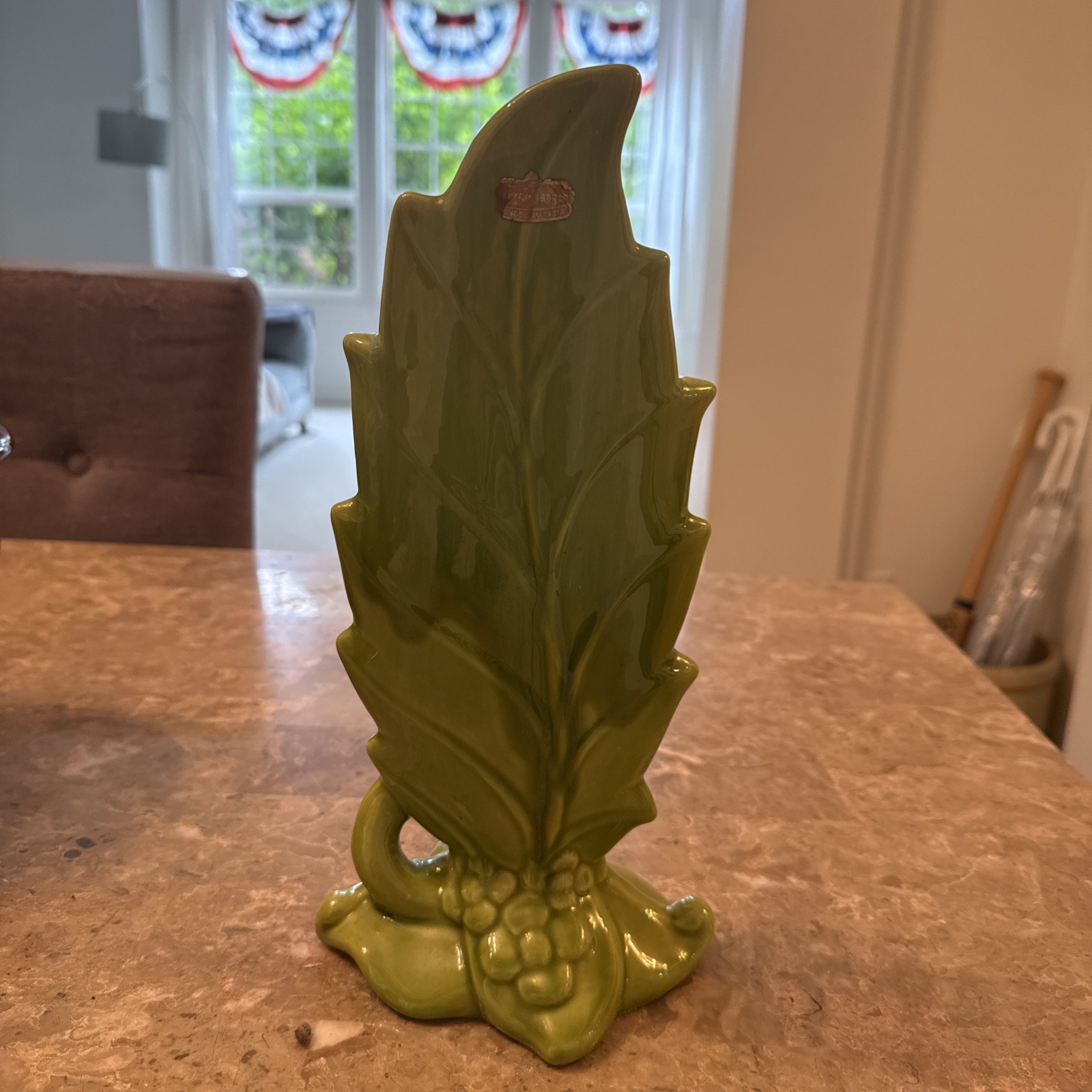 Green Elm Leaf With Imperfect Crown Label: Royal Haeger Dundee Illinois