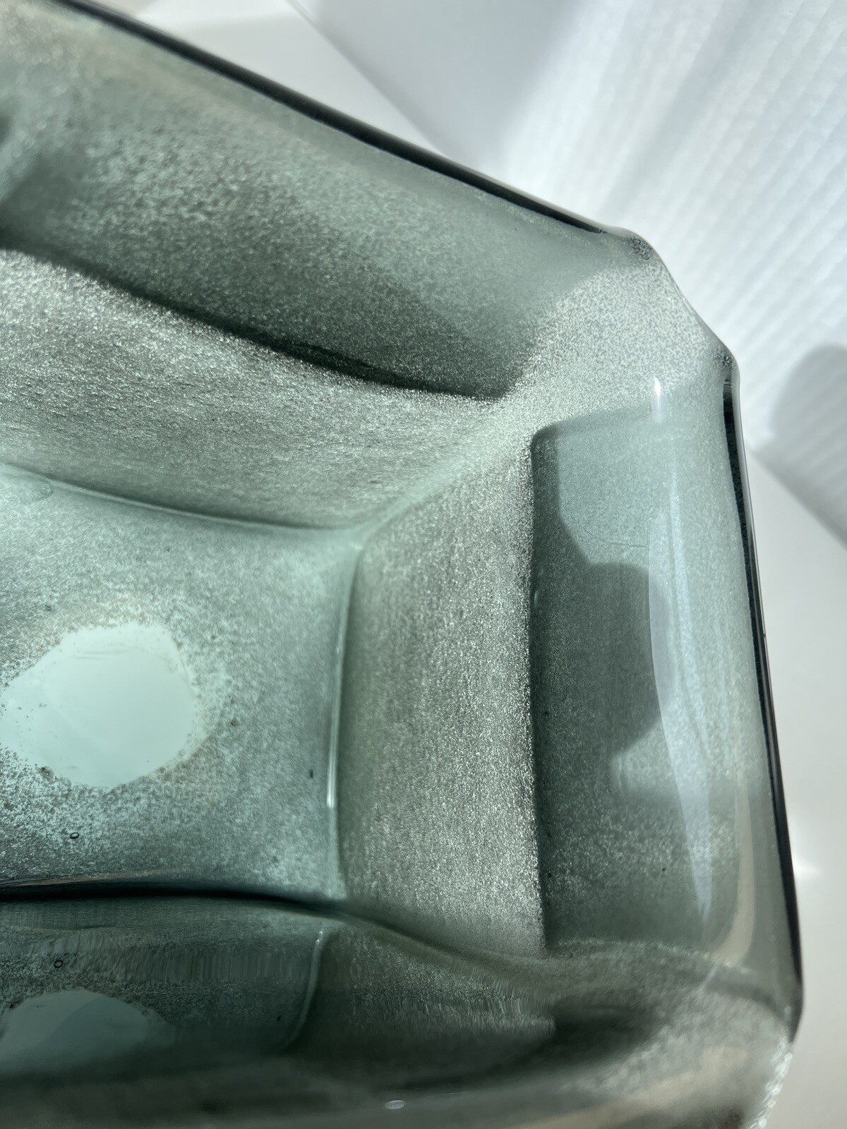 Studio Art Mouth Blown Grey Heavy Glass Cube Vase Folded Top and Frosted Texture