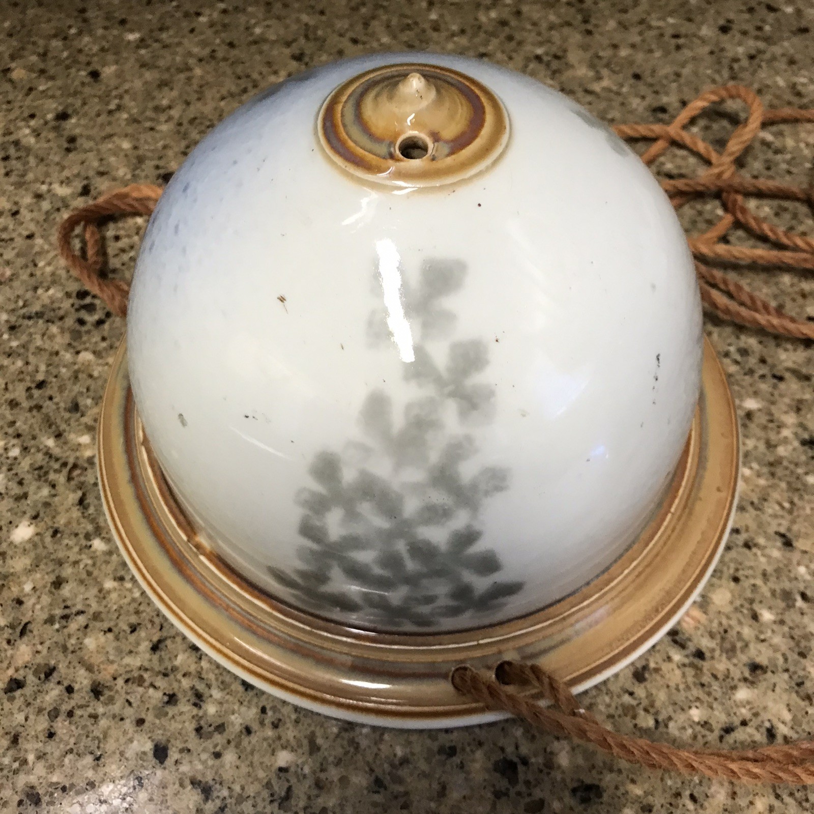 Asian Pottery Hanging Planter Bowl with Yarn Strap/ Drain Hole