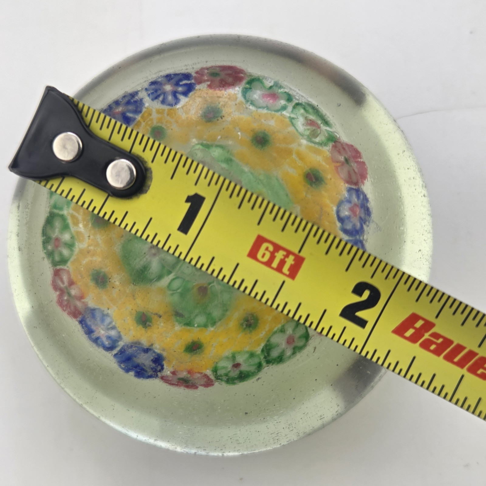 Vtg Millefiori Paperweight Chinese Glass Dome 7 Oz. Floral Pattern