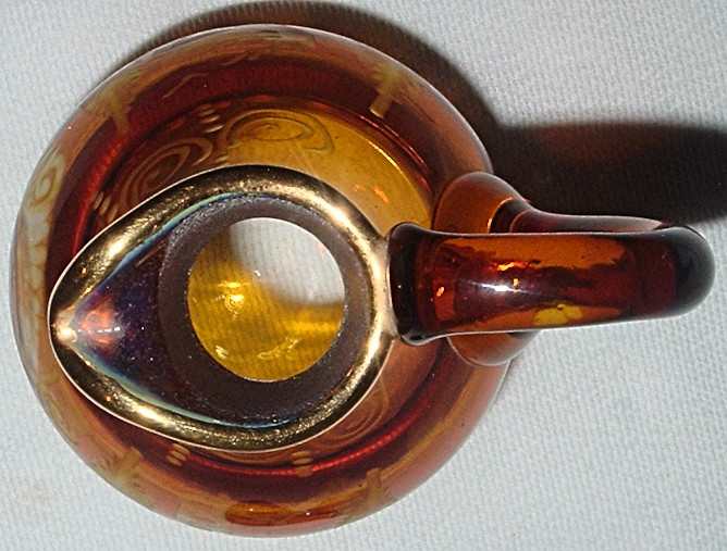 Venetian *Egermann Etched AMBER CLEAR GLASS GOLD GILT CRUET *Deer *Castle *Birds